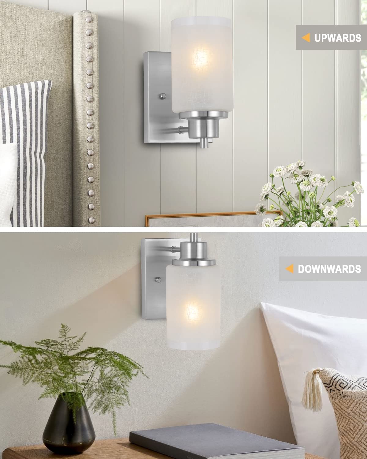 Eidonta 2 Pack Bath Vanity Light Fixture - Modern Wall Sconce with White Linen Frosted Glass Shades, Brush Nickel Finish for Bathroom, Kitchen, Entryway