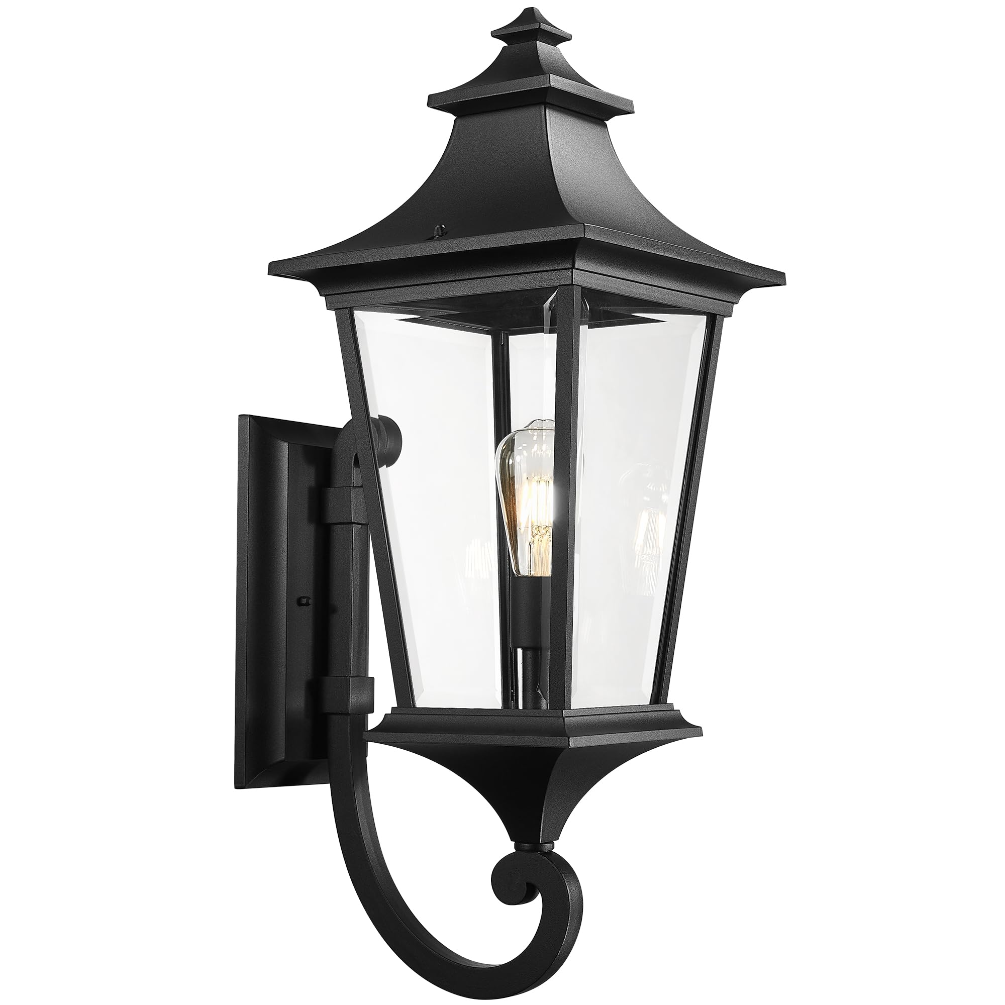 Emliviar 29.3 Inch Outsider Wall Lantern, Outdoor Wall Light Suitable for House Porch, Clear Glass in Black Finish, XE292UB-L BK
