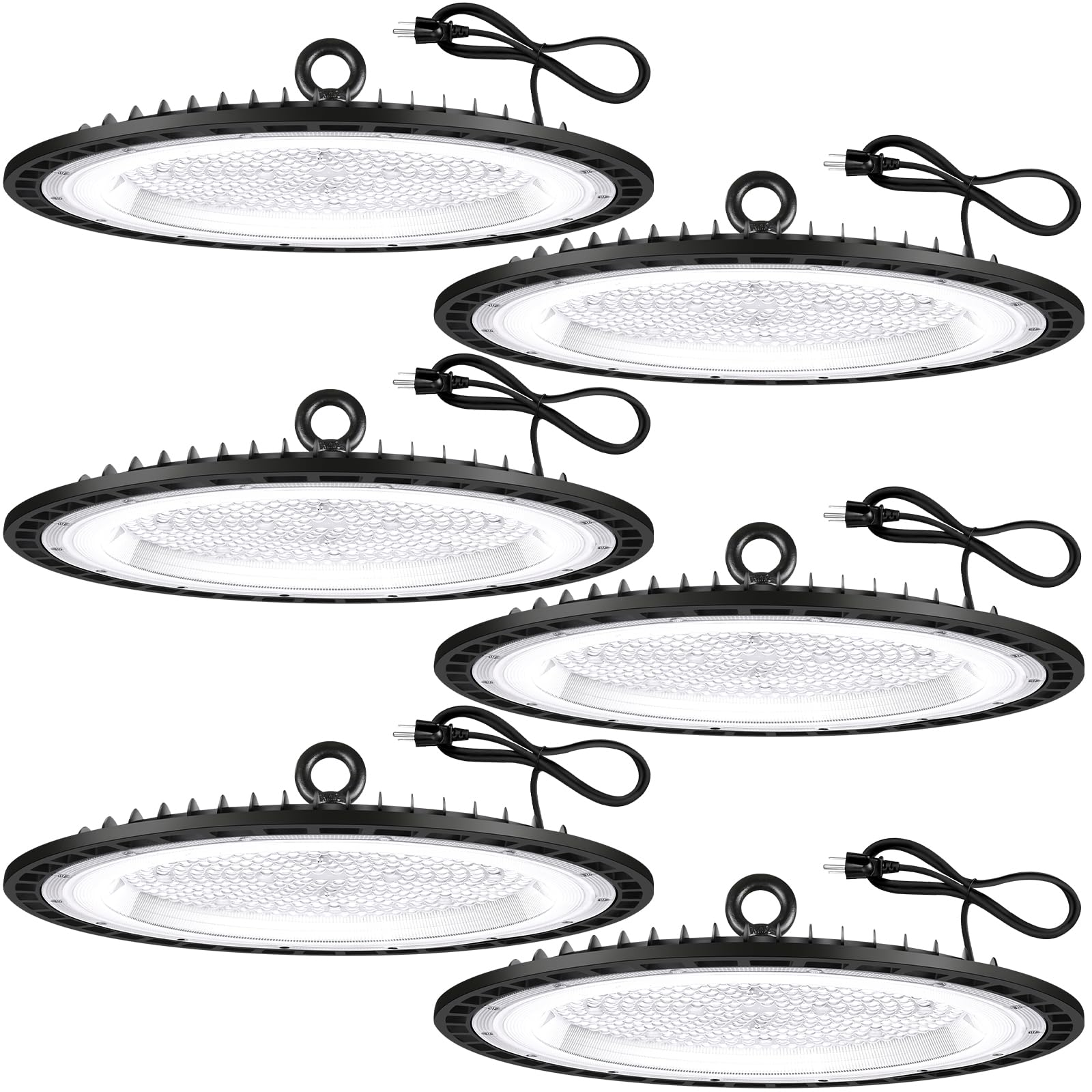 Yanycn 6 Pack 240W Ufo Led High Bay Light Fixture 120Vac 40000Lm 5000K Daylight Commercial Shop Bay Lighting [1050W Mh/Hps Equiv.] Us Plug Area Lighting For Warehouse/Barn/Gym/Factory/Workshop