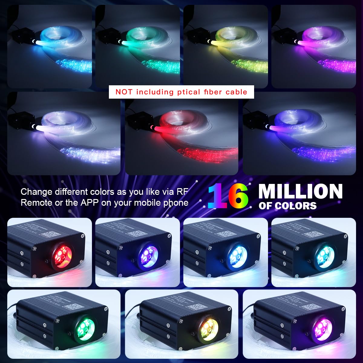 AMKI RGBW Light Source Engine Driver for Fiber Optic Star Ceiling Light Kit, 16W Twinkle, Remote/APP Control, Multicolor, Aluminum