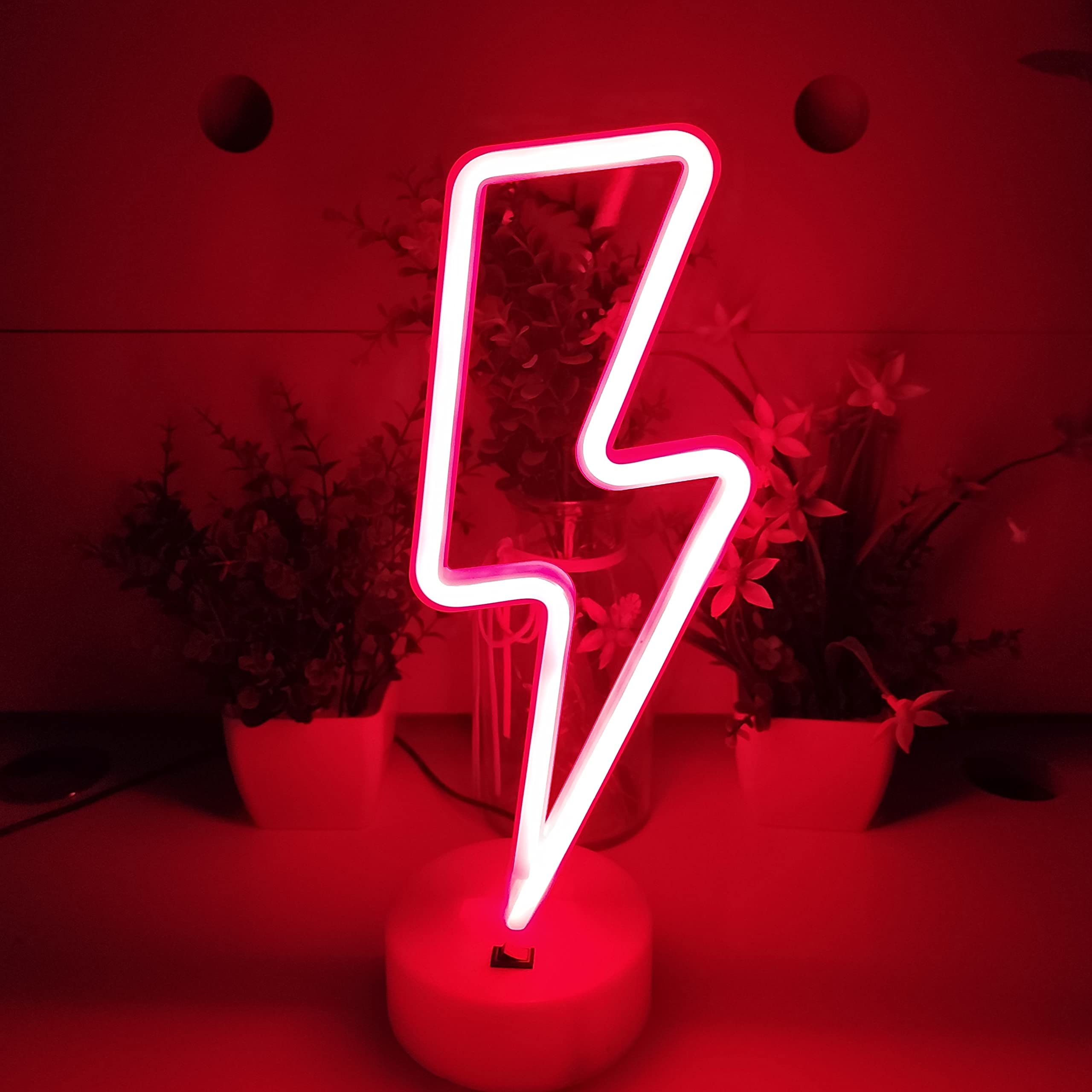 JYWJ Lightning Neon Sign, Red LED Wall Decoration, 4.7inx12.2in, Powered by USB or 3-AA Battery, Model JY-NEON-001