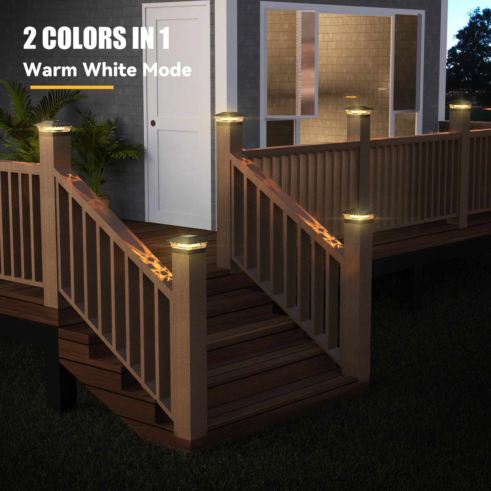 APONUO Solar Post Lights, 16 LEDs, 2 Lighting Modes, 6 Pack, Black, Waterproof for 4x4/5x5/6x6 Vinyl/Wooden Posts