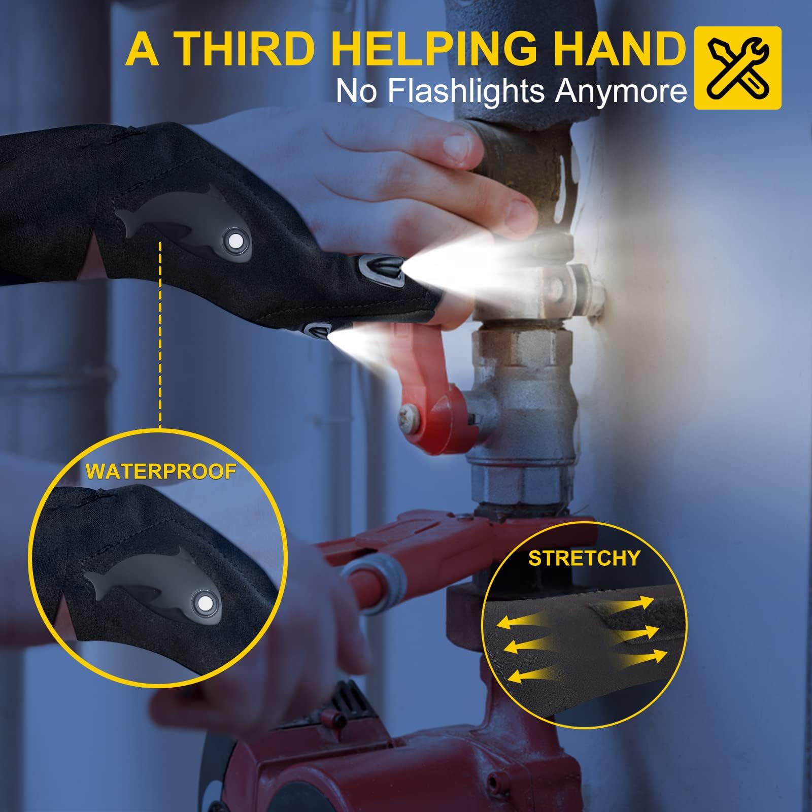 LOUISWARE LED Rechargeable Flashlight Gloves, Gifts for Men, for Dad, Cool Stretchy Fingerless Light Gloves Gadget for Repairing