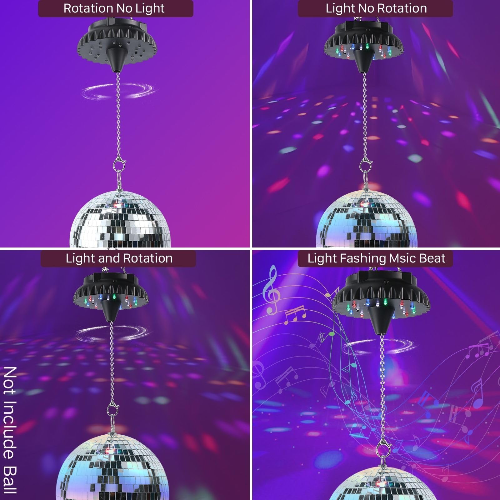 Disco Ball Motor Rotating With Light: Rechargeable Disco Ball Spinner With Remote Adjustable Speed - 18 Rgbw Led Light For Hanging Mirror Ball Wedding Party Decor