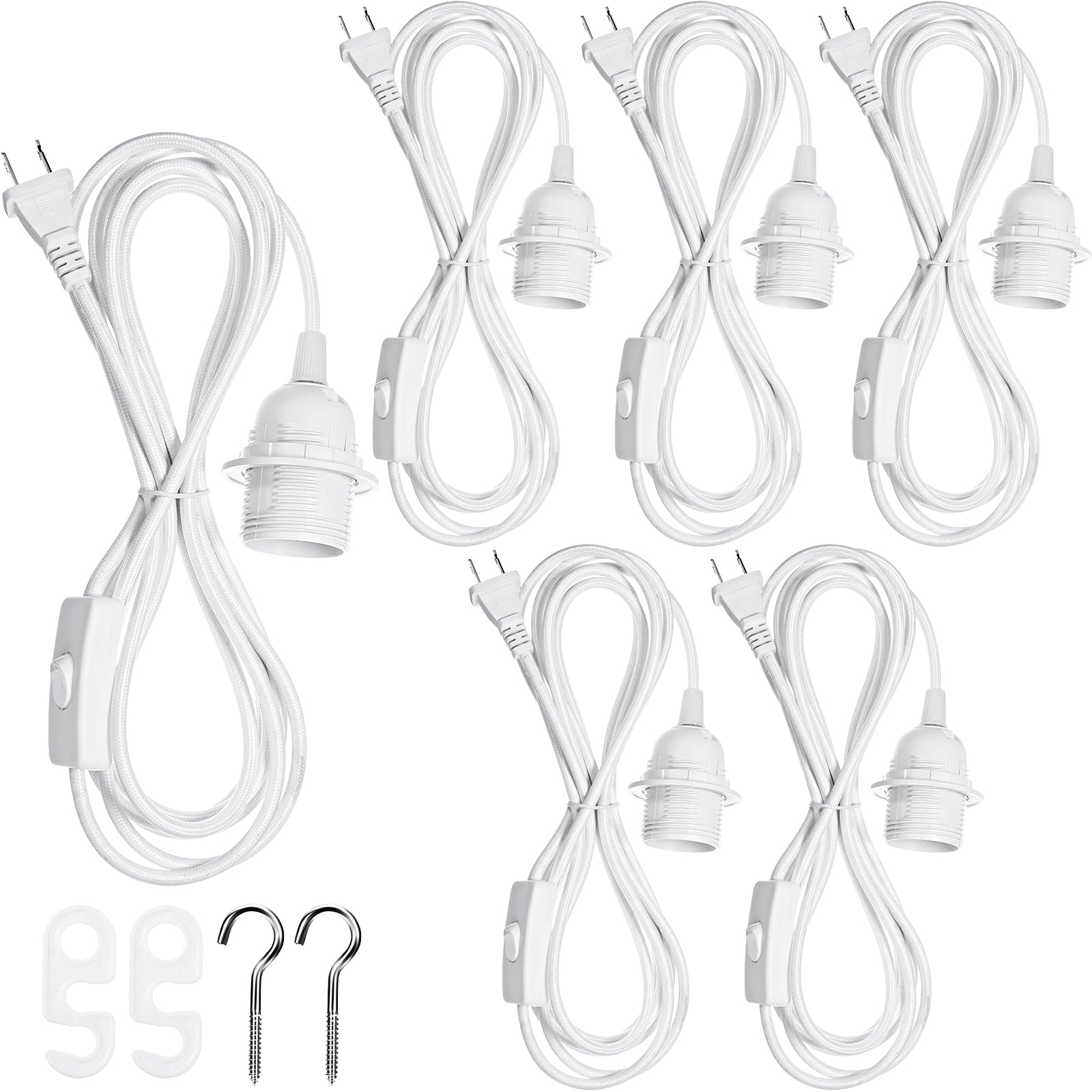Hortsun 6 Pack Hanging Light Kit E26/E27, 12 Ft White Lamp Cord With On/Off Switch For Bedroom And Living Room