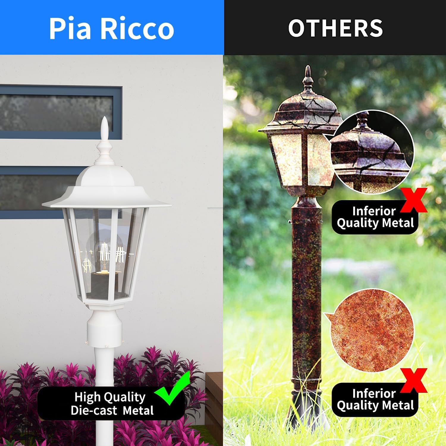 Outdoor Post Lights, Lamp Post Light Fixture With E26 Socket, White Exterior Post Lantern With Clear Glass Shade, Pillar Outside
