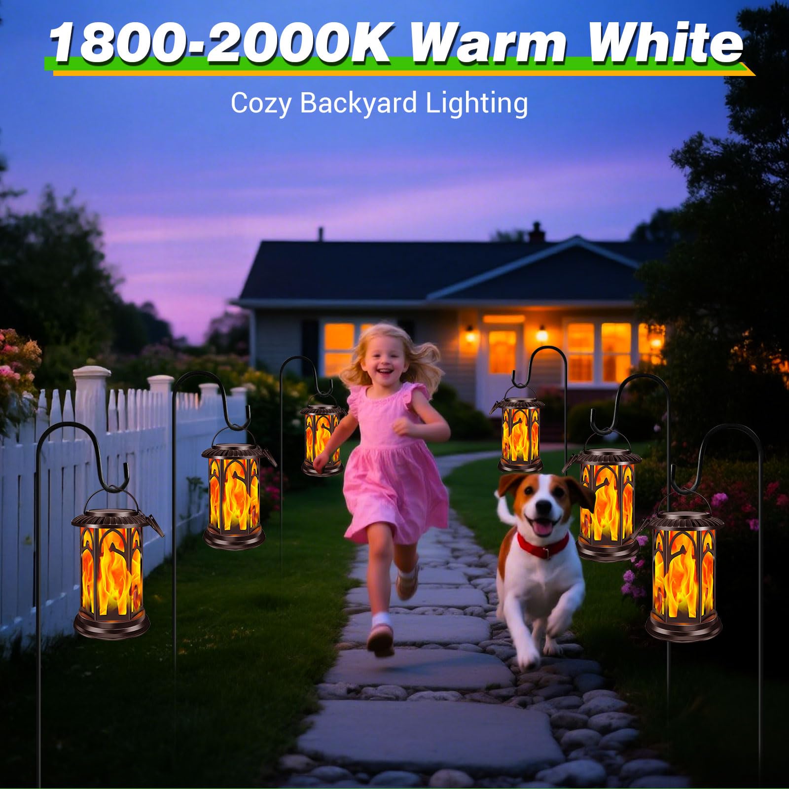 Blakapoo Solar Lanterns - Flickering Flame Outdoor LED Lights, Waterproof, USB Dual Mode, Pack of 2, Black, Model 0643-TL043A
