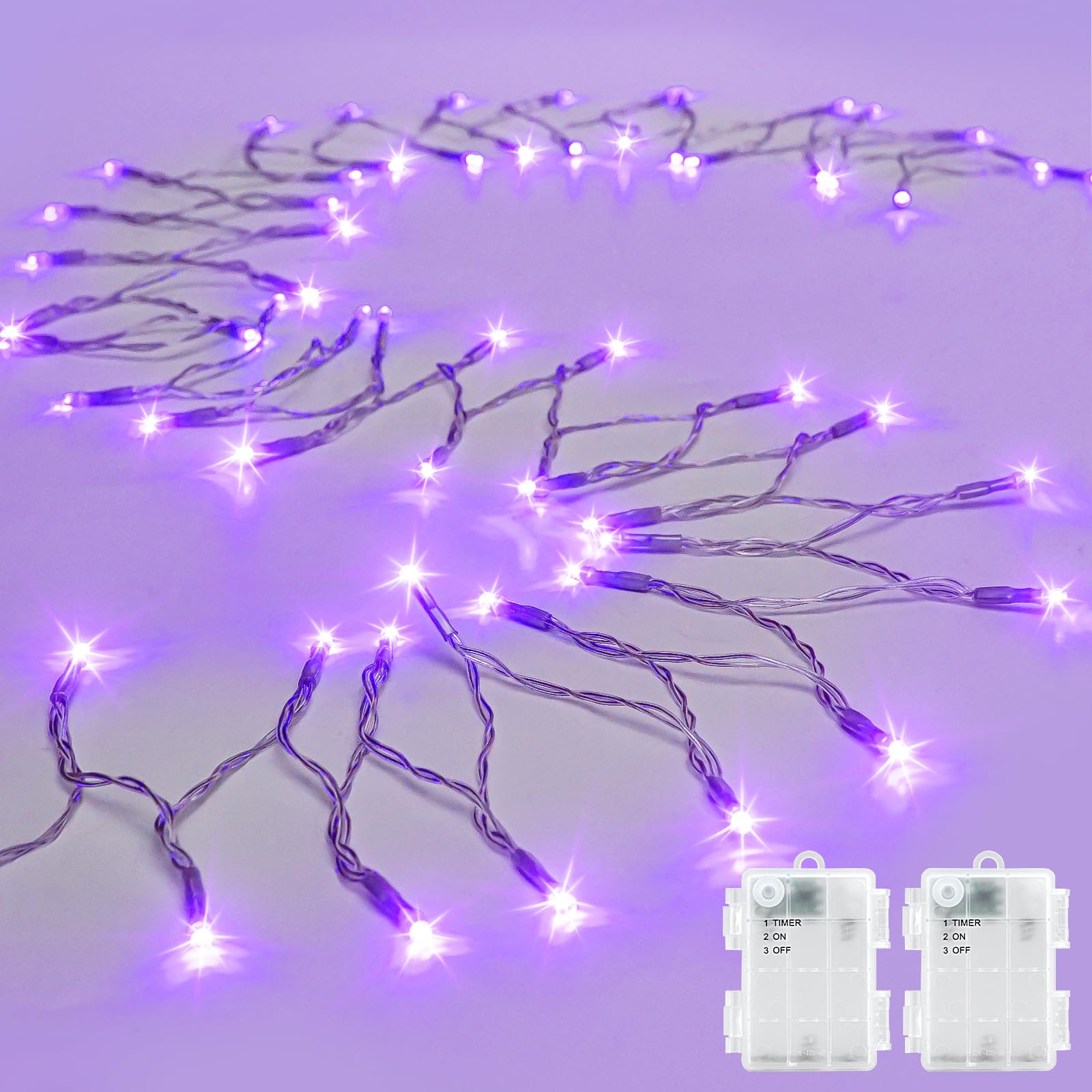 cshare String Lights 30 LED Purple Fairy Lights 9.8ft Battery Operated with Timer for Indoor & Outdoor Decorations, Model CS-FSZC-3PPX2
