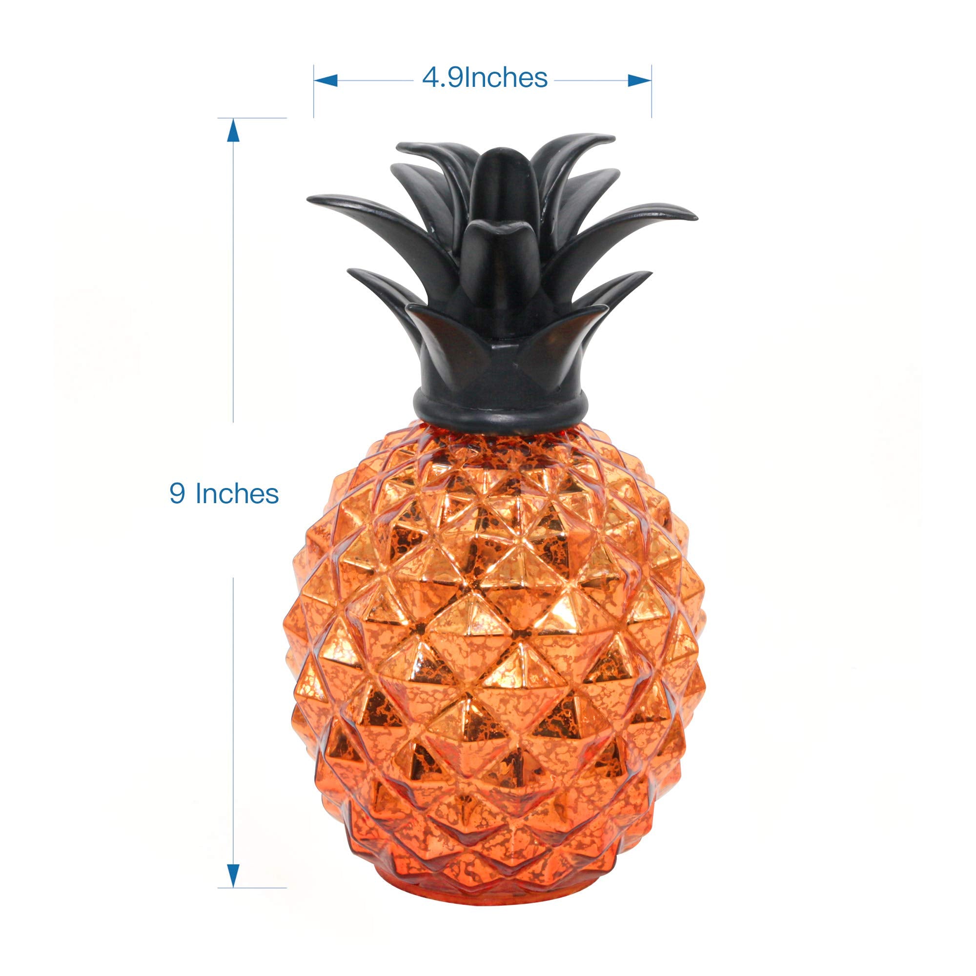 Romingo Pineapple Lamp - 9 Inch Orange Mercury Glass, Battery Operated Night Light with Timer, Perfect Gift for Women