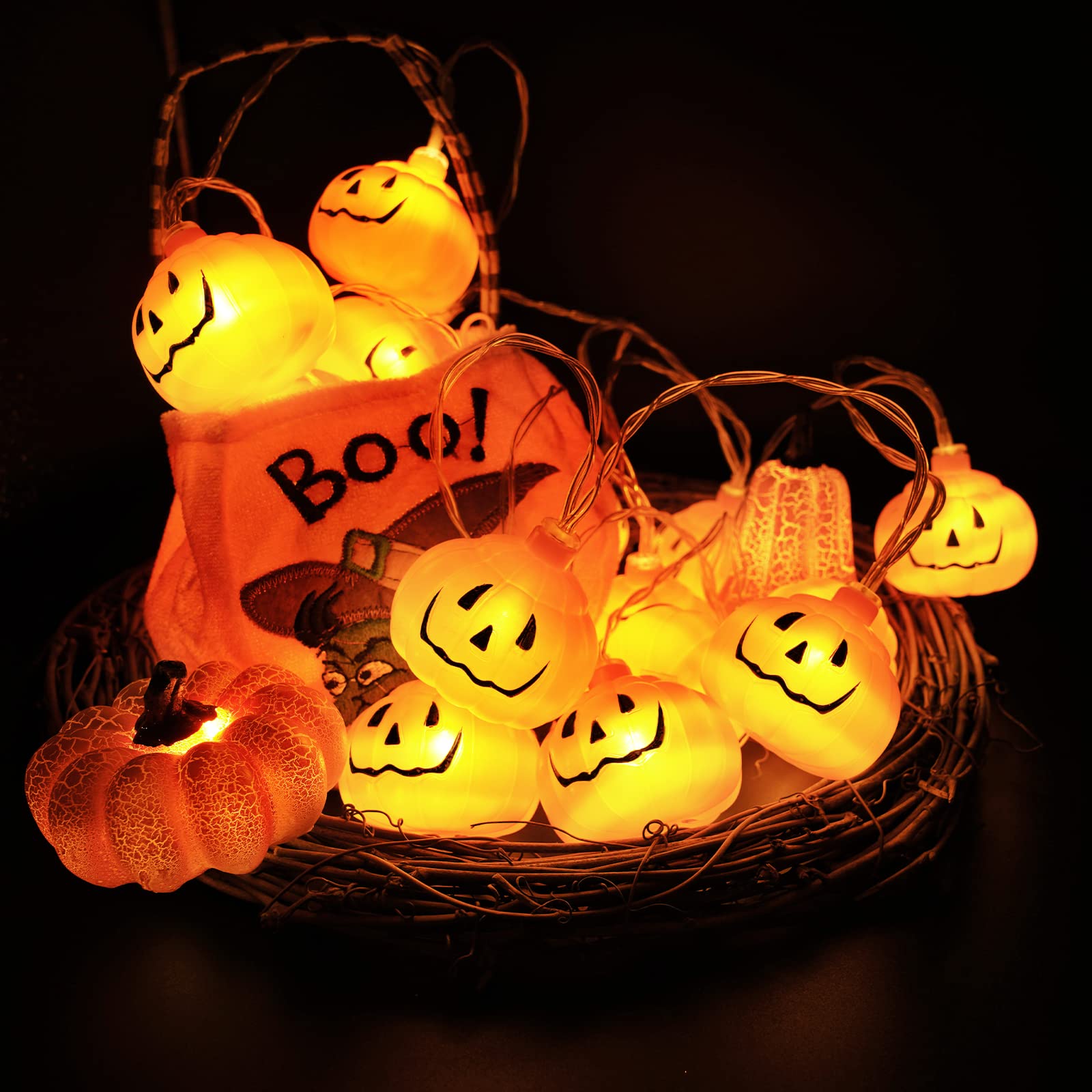 suddus 20 LED Gloden Halloween Decorations Lights, 9.8 FT Pumpkin String Lights Battery Operated with 8 Modes, Halloween Lights