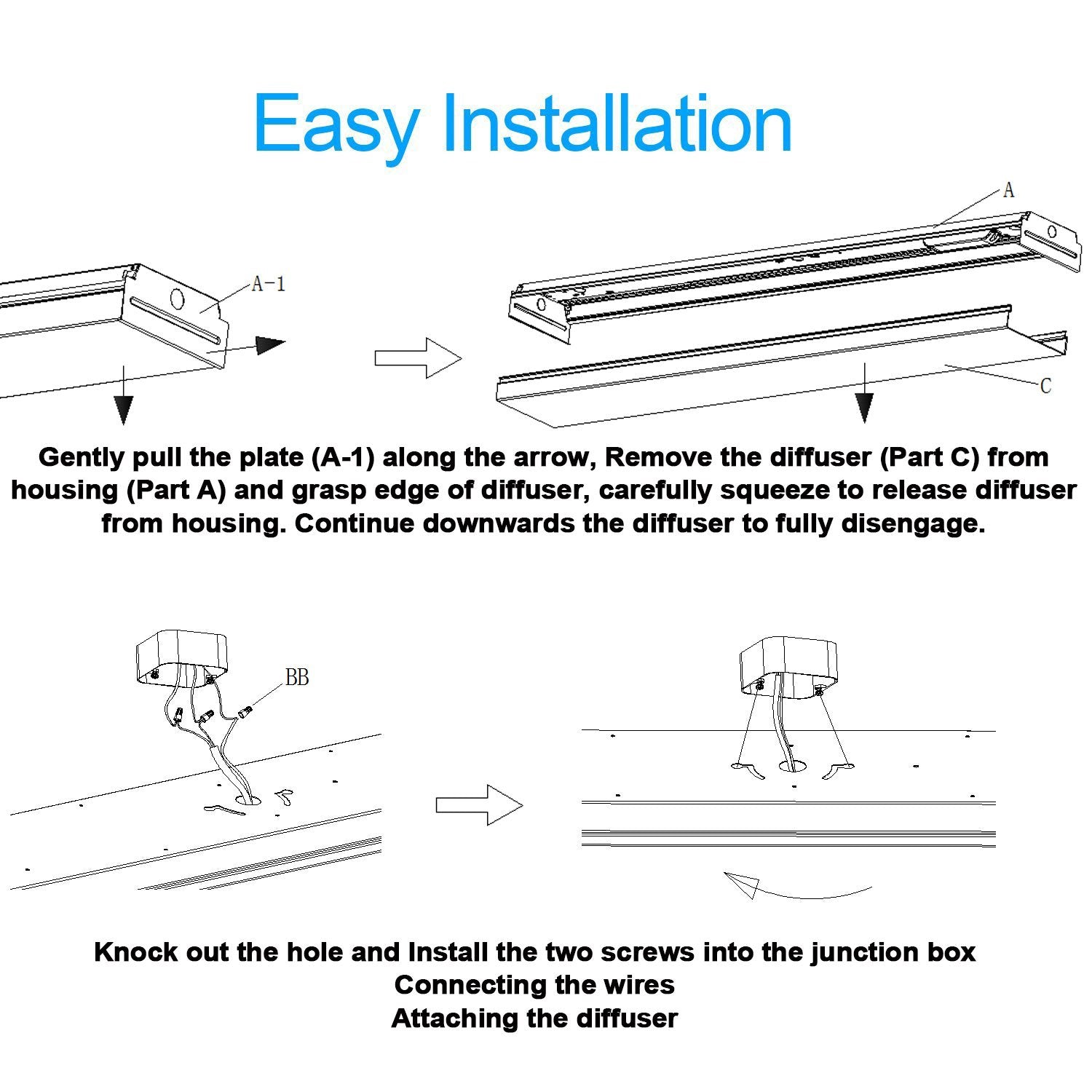 FAITHSAIL 4FT LED Shop Light 40W 4400lm 4000K Neutral White Flush Mount Acrylic 1 Pack