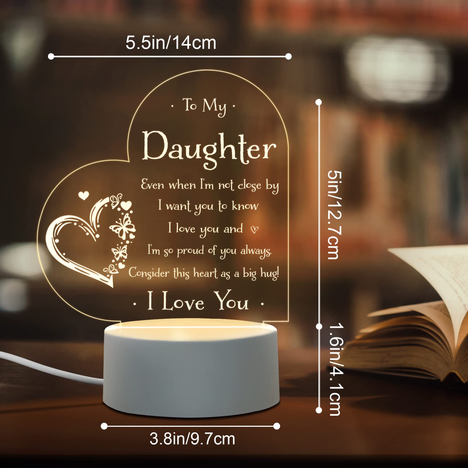 Afterprints Daughter Gifts - To My Daughter Engraved Night Light, Daughter Gifts From Mom Dad, Gift For Daughter On Birthday, Gr