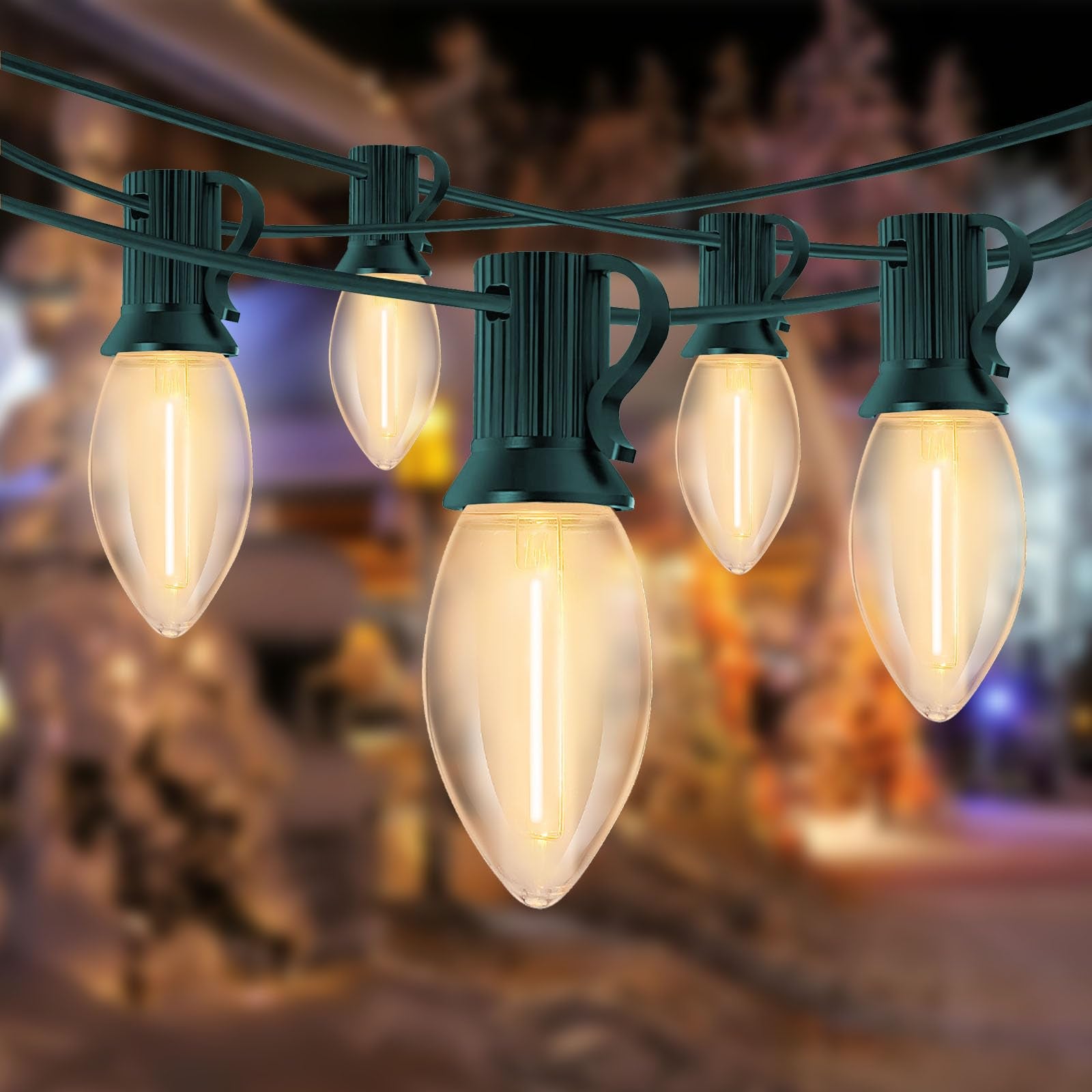 Vintage C9 LED Christmas Lights Outdoor, 25 Feet C9 Warm White String Lights Outdoor with 26 LED Clear Bulbs for Indoor Christma