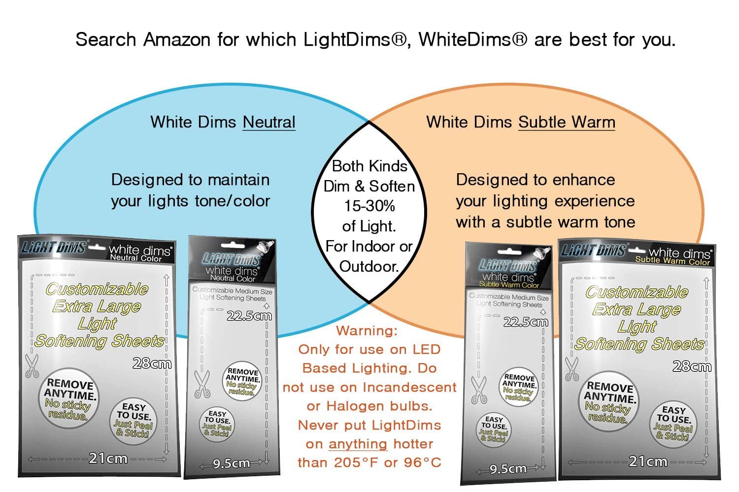 Lightdims White Dims Self Adhesive Dimming/Softening Sheets For Harsh Led Lights - Medium Size (3 Sheets Total) - Neutral Color & Free Mystery Gift