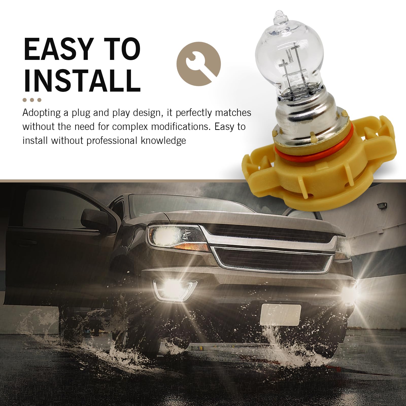 Downhill Psx24W Fog Light Bulbs 12V 24W 3500K Ultra-Bright Shock-Proof Quartz Glass Daytime Running Light  Plug And Play Multi-Functional Cars Lighting Replacement (Warm White Light)