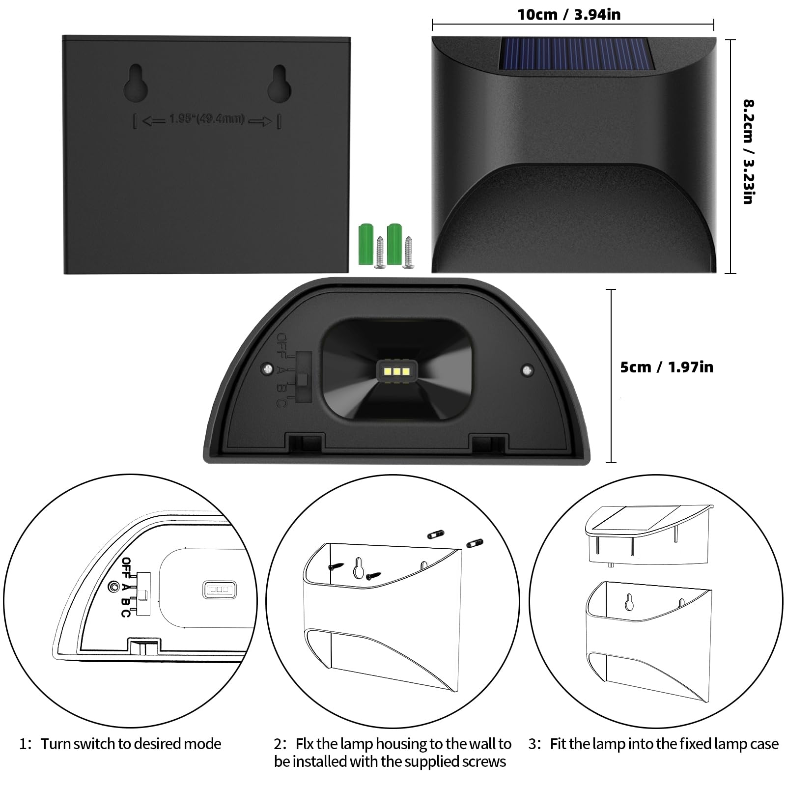 Vwcyl+ Solar Fence Lights -Deck & Step & Stair Lights - Warm White/Daylight/Cool White Options For Yard Garden Deck Stair Step F