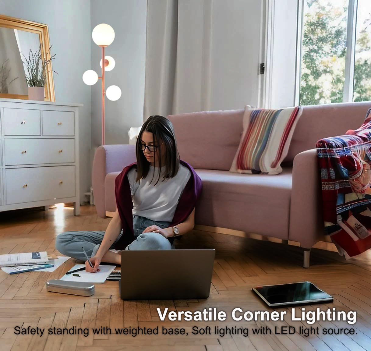 Fiqevs 4 Globe Floor Lamp - Modern White Standing Lamp With Frosted Glass Shade & Led Bulbs