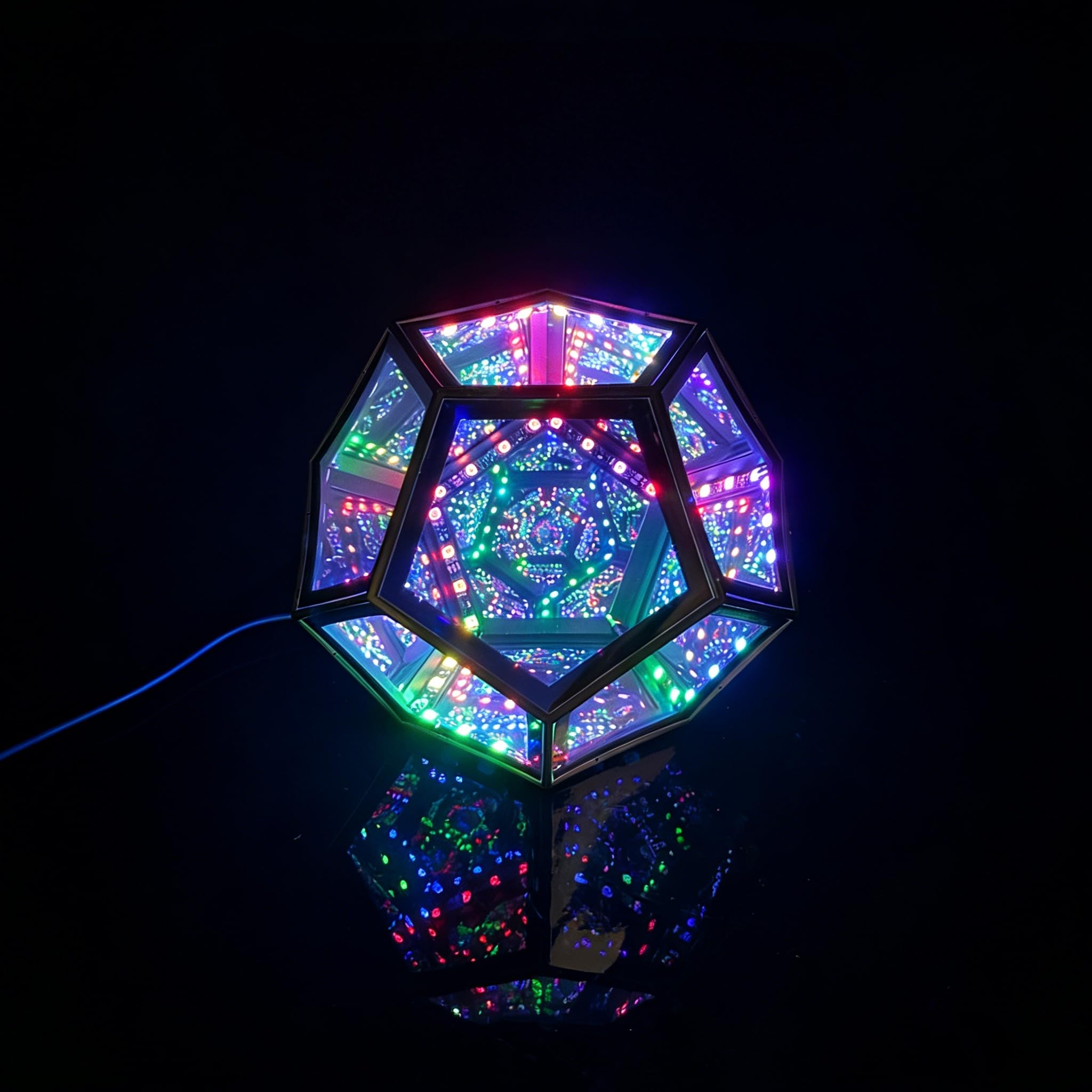 Infinity Dodecahedron Light, 3D Infinity Mirror Light RGBW Color Changing, Music Sync, USB powered Ambient Night Lighting for Ga