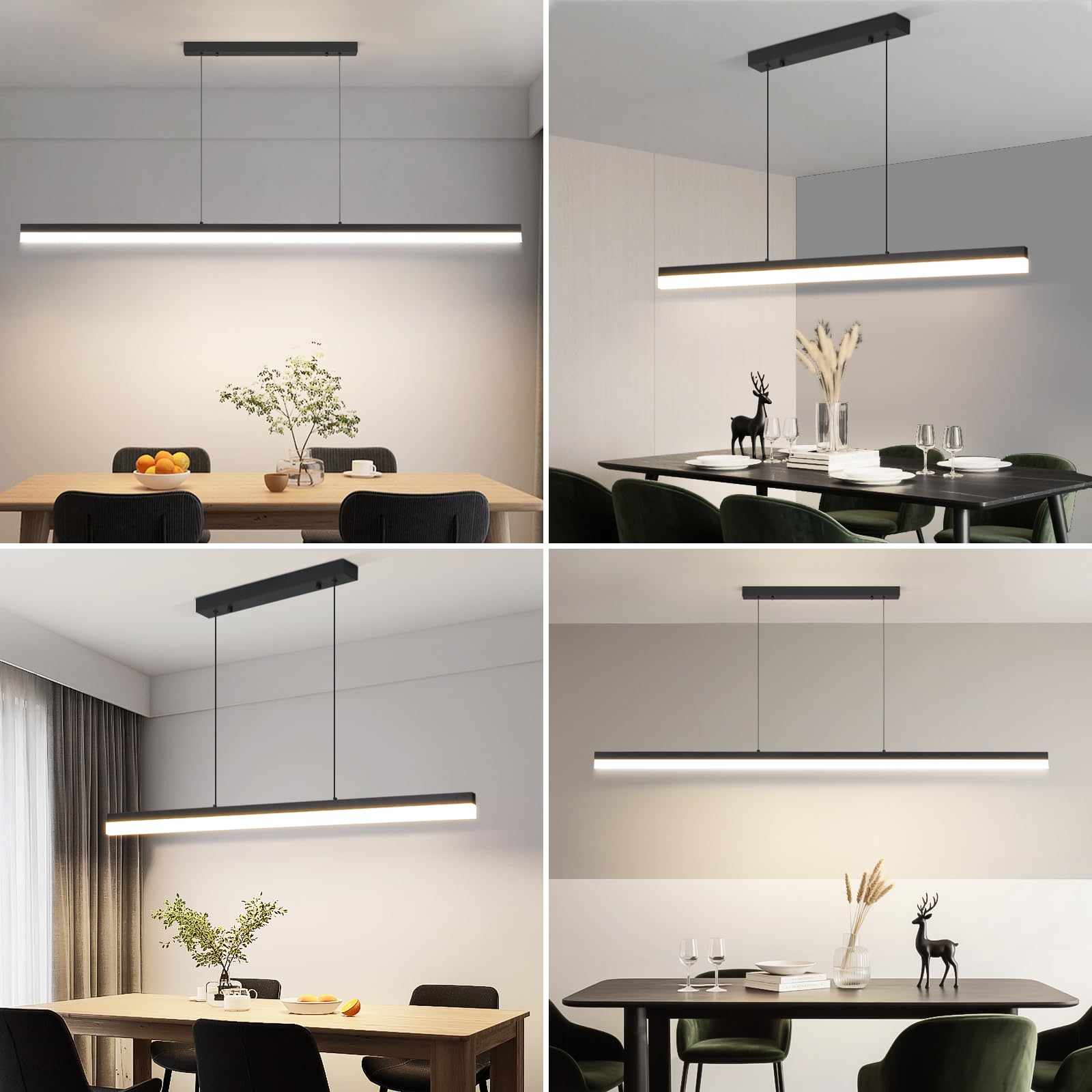 Mikeru Modern Linear Pendant Light, 39IN, Aluminum, Remote Control, 3000K-6500K Adjustable Color Temperature, B-Black