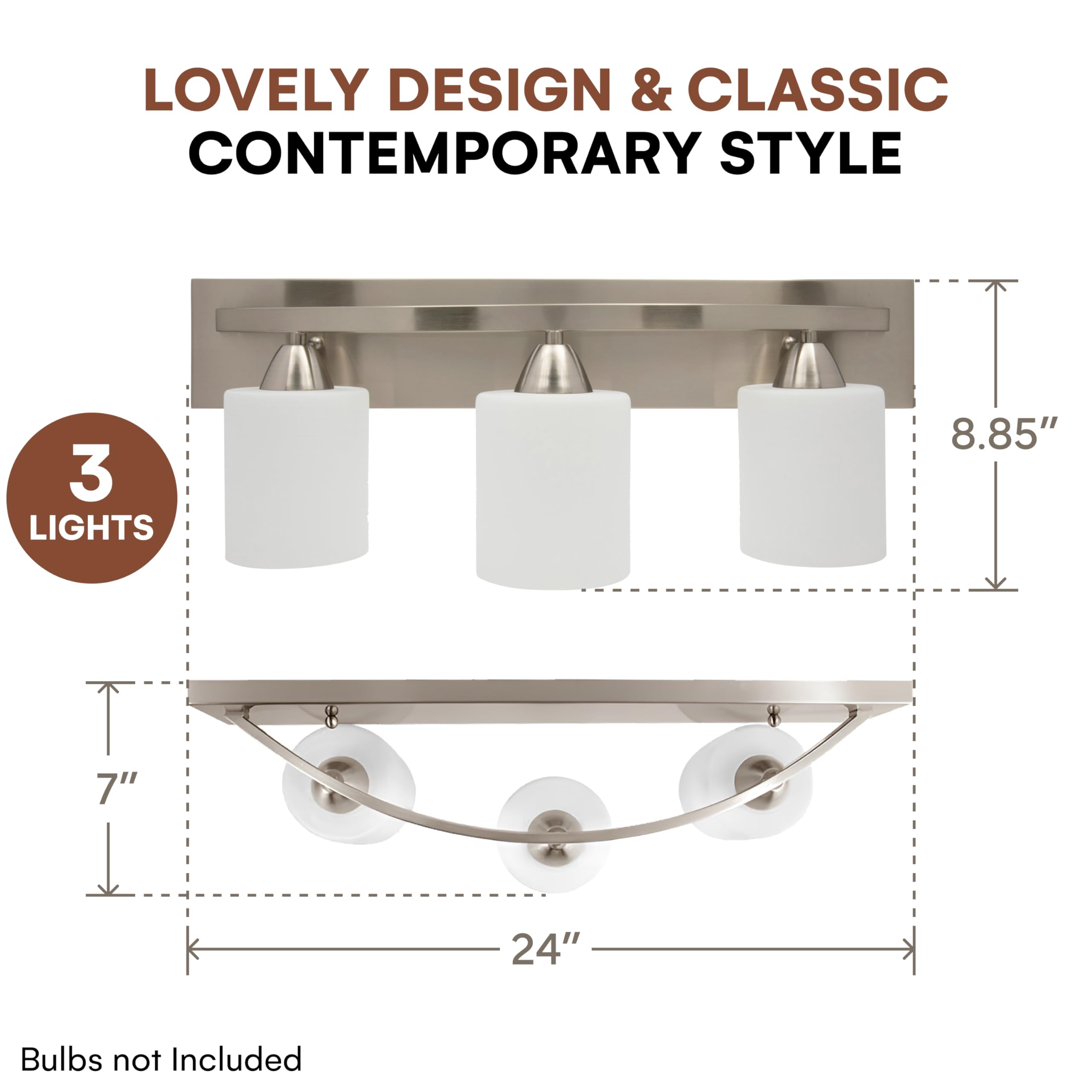 Dorence Vanity Light Fixture - Interior Bathroom Lighting Bar with Modern Milk Glass Shade - Bathroom Lights Over Mirror Fixture