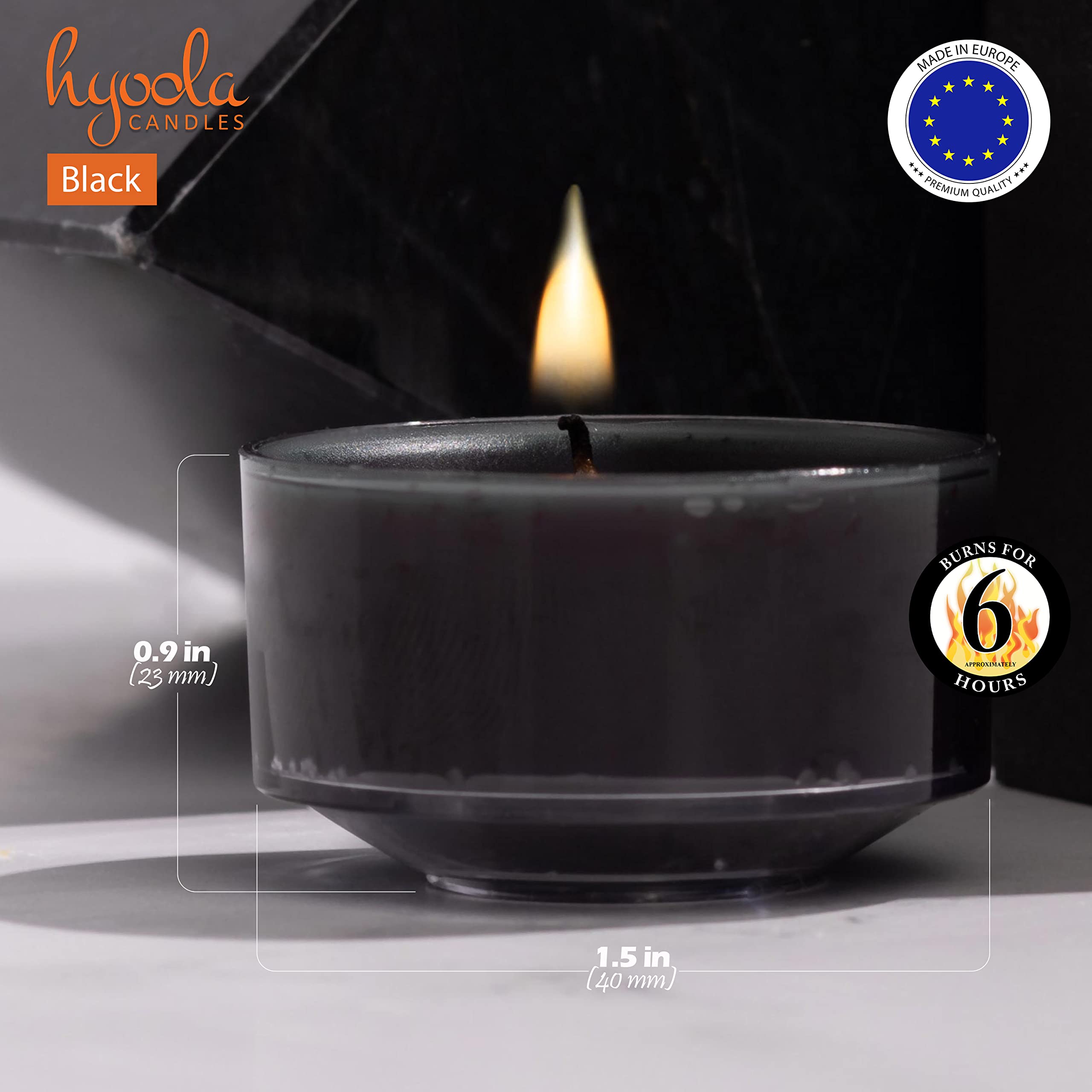 Hyoola Scented Tealight Candles - Black - 6 Hour Burn Time - 15 Pack - European Made - 1.9 Inch