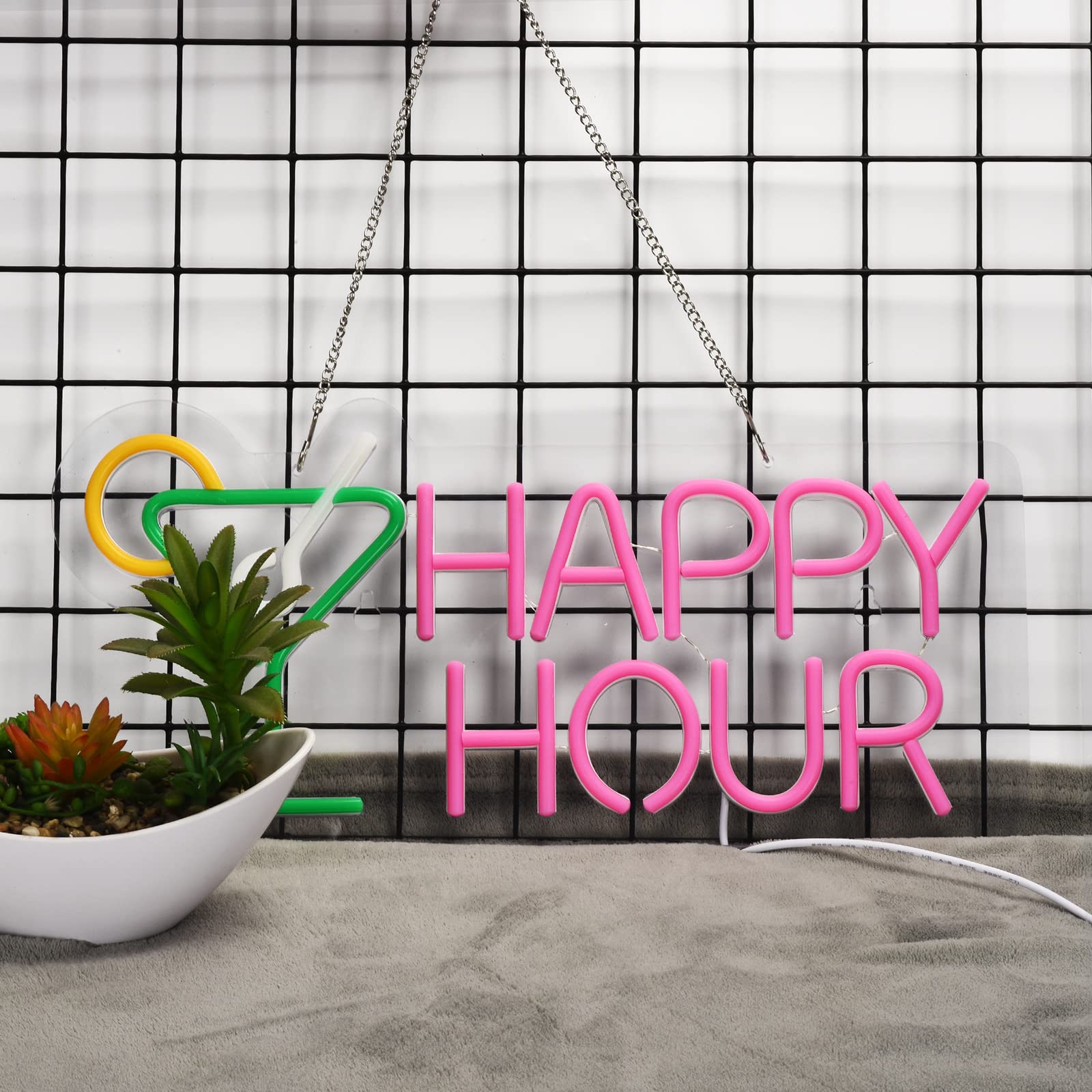 Roouneon Green+Pink Cocktails Neon Sign With Dimmable Switch For Bar, Bedroom, Party Decor