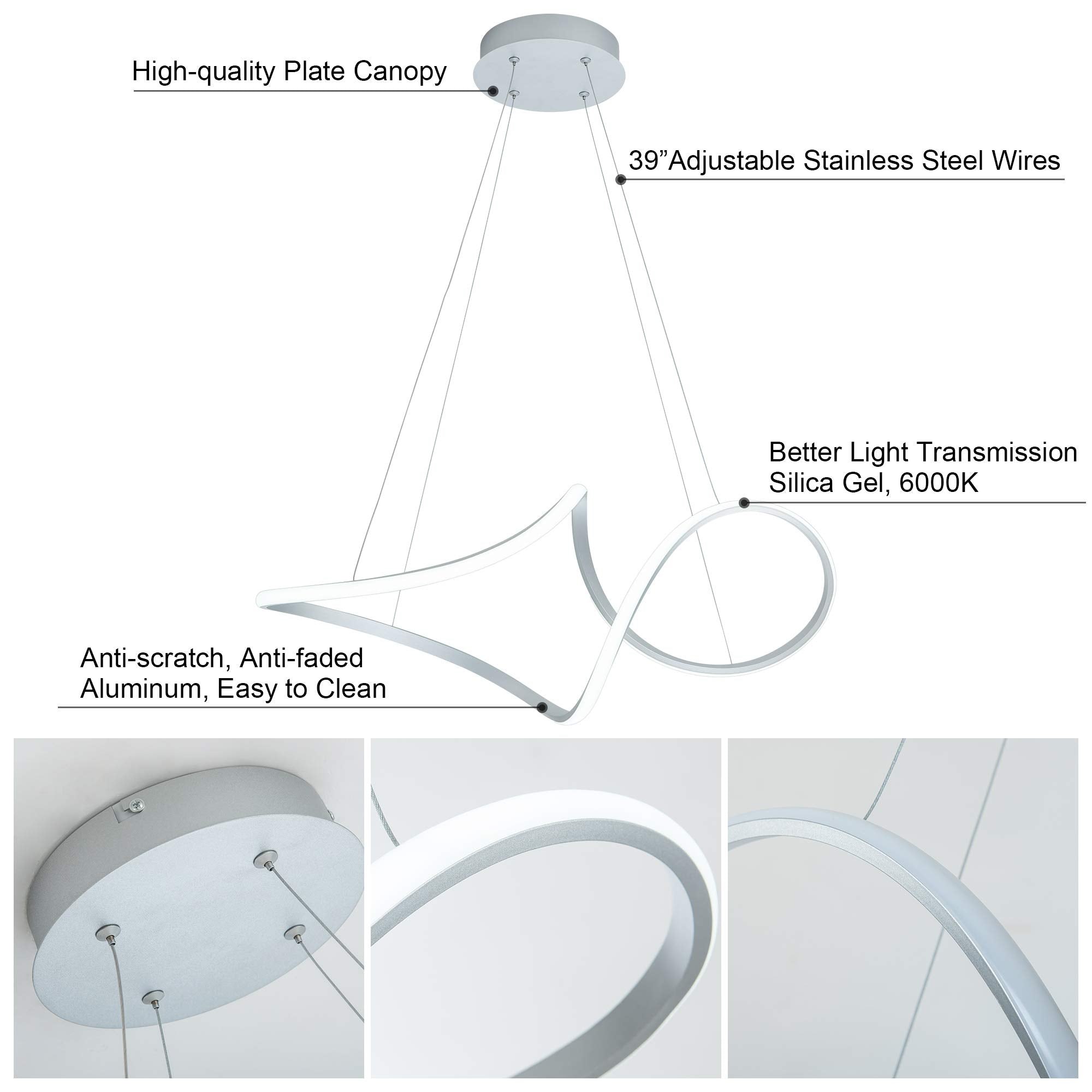 Sunmoo Contemporary Chandelie, Led Pendant Light With Irregular Rings, Not Dimmable 6000K Cool Light, Adjustable Pendant Light F