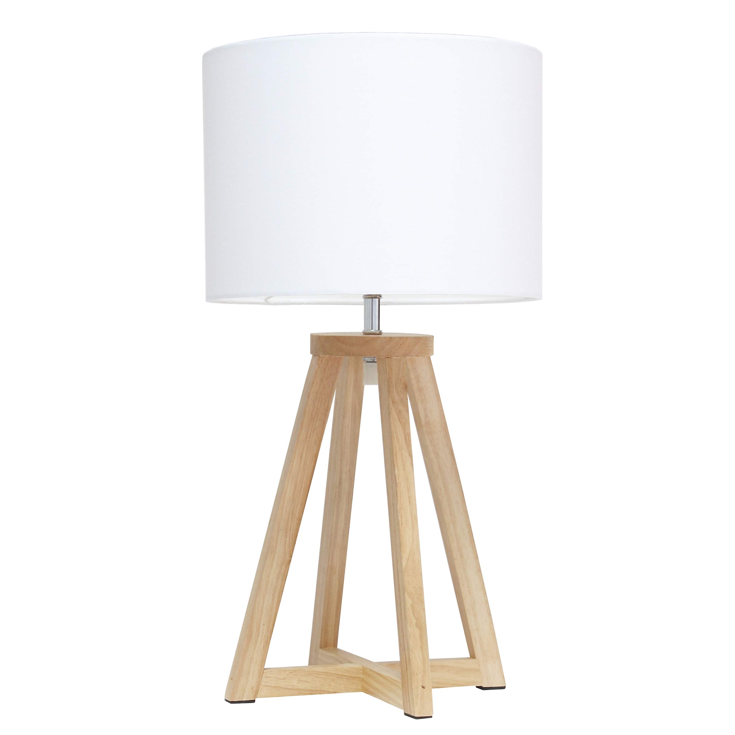 Simple Designs Lt1069-Nwh Interlocked Triangular Natural Wood Table Lamp With White Fabric Shade