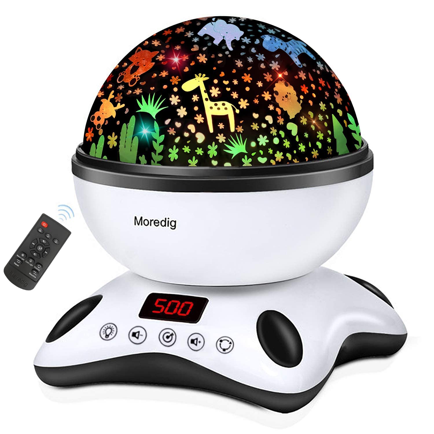 Moredig Kids Night Light Projector with Remote, 12 Music Modes, 2 Projections, Black, Plastic, 1 Count