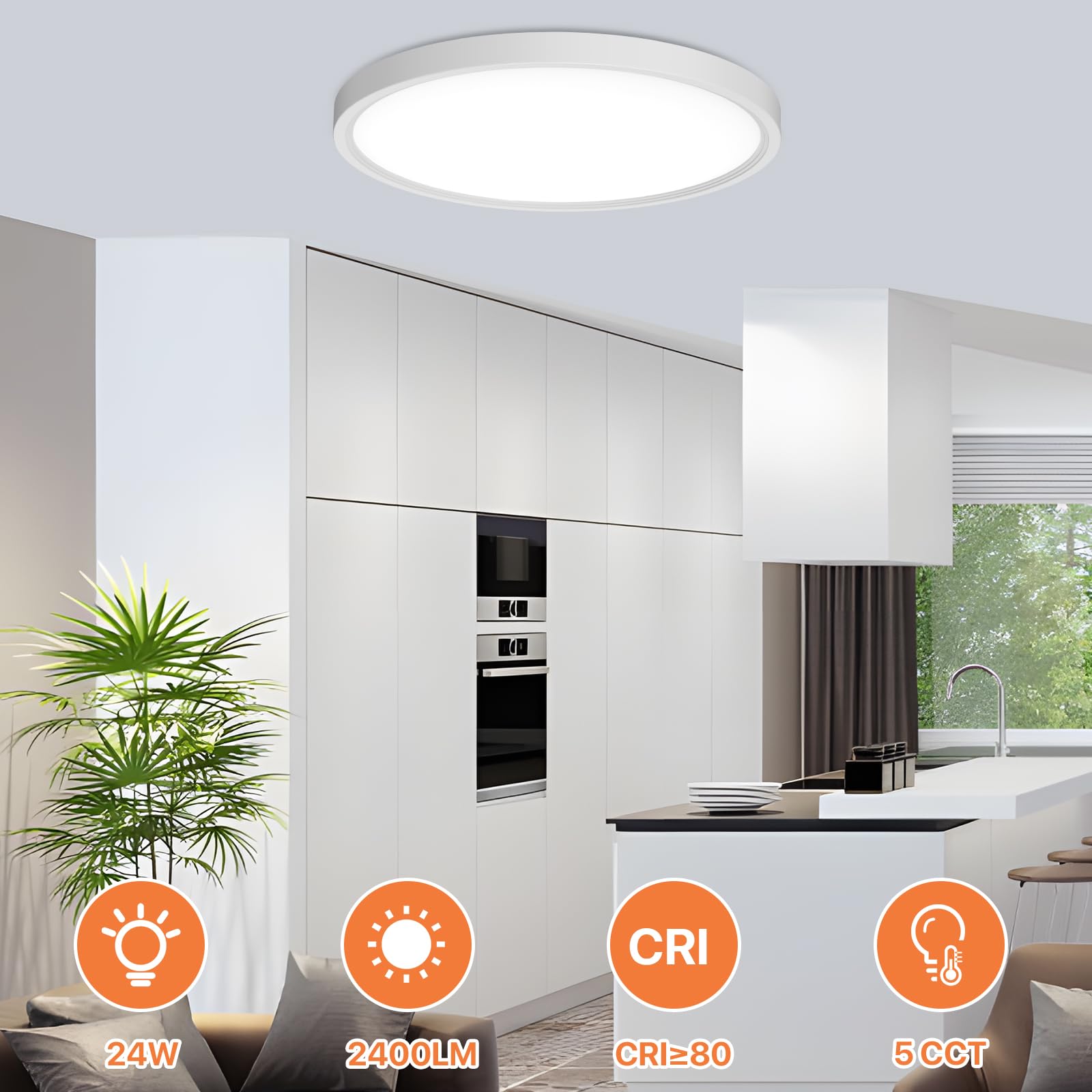 Vallerico Flush Mount Led Ceiling Light, 12 Inch Ceiling Light Fixture, Ultra Thin 21W 2100Lm Ceiling Lights With 5 Dimmable Color Temperature, Ceiling Lights For Bedroom, Kitchen, Etl Listed, 6 Pack