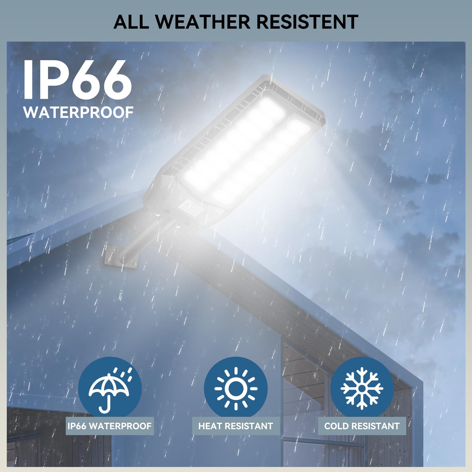 VOOJOY 8000W Solar Outdoor Flood Lights, 6500K, IP66 Waterproof, Motion Sensor, Remote Control - Black, Model GSTJ1600