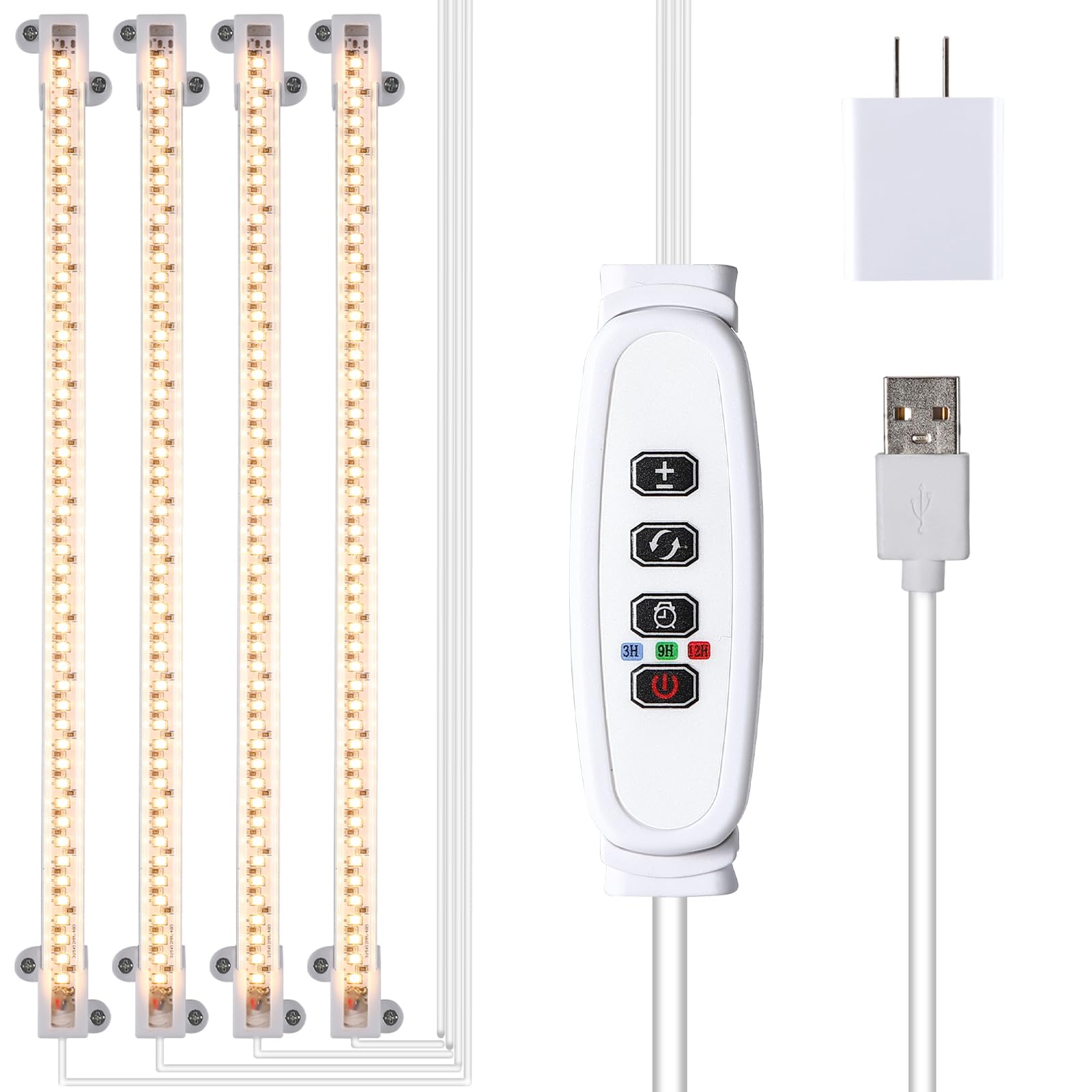 Rwntao Led Plant Growing Lamp, 3000K Full Spectrum Grow Light Strips For Indoor Plants With 3/9/12H Timer & 10 Dimmable Levels, Led Growth Light For Green House Hydroponics Succulent