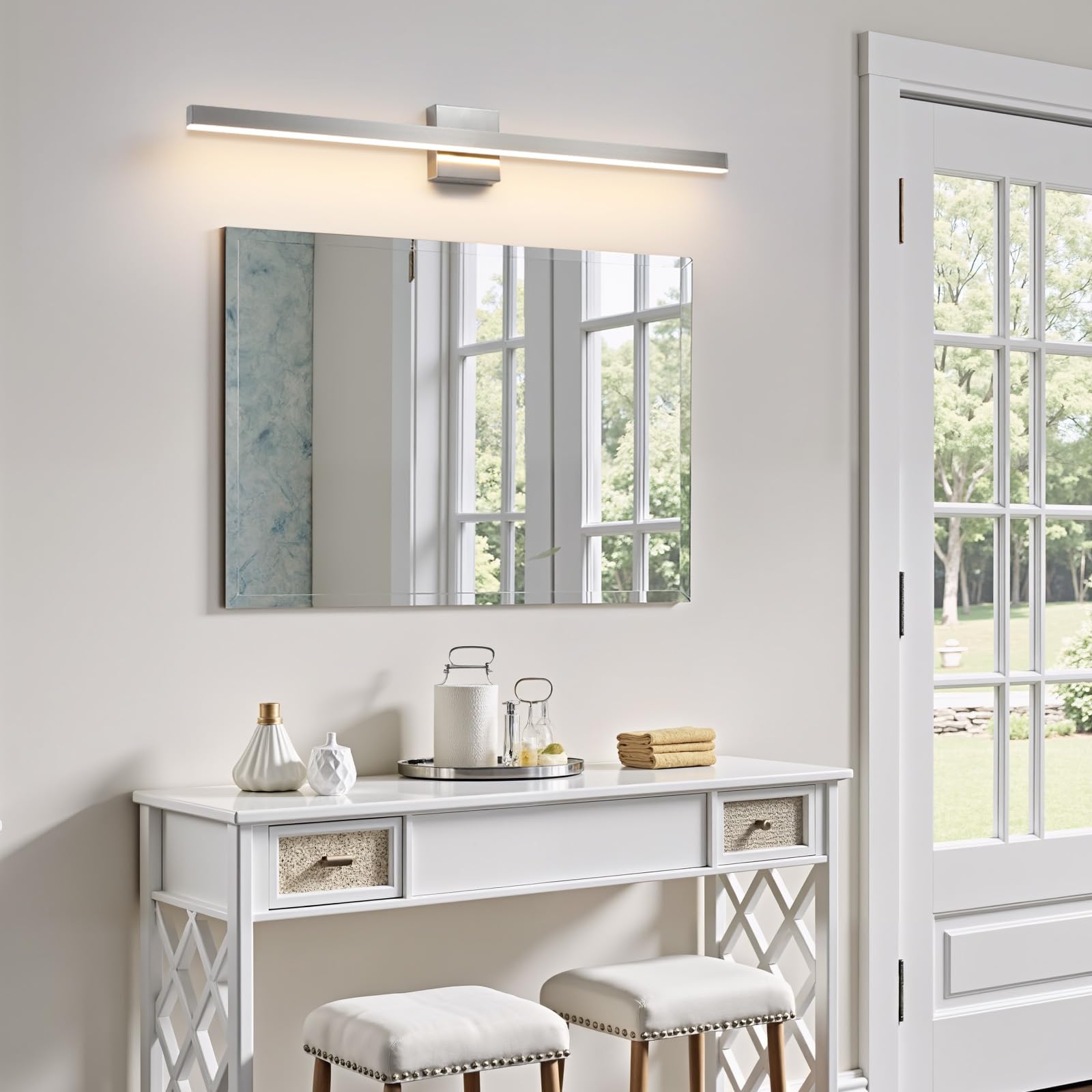 KAISITE 39" Brushed Nickel LED Vanity Light Fixture, Dimmable Modern Bath Wall Light Over Mirror, Model 8203WL-39SN-US