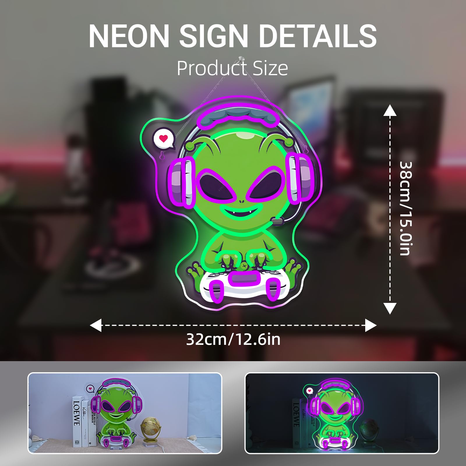 Gamerneon Alien Neon Sign - Colorful LED Wall Decor for Gaming Room, Man Cave, Bedroom, Gift for Gamers and Teens
