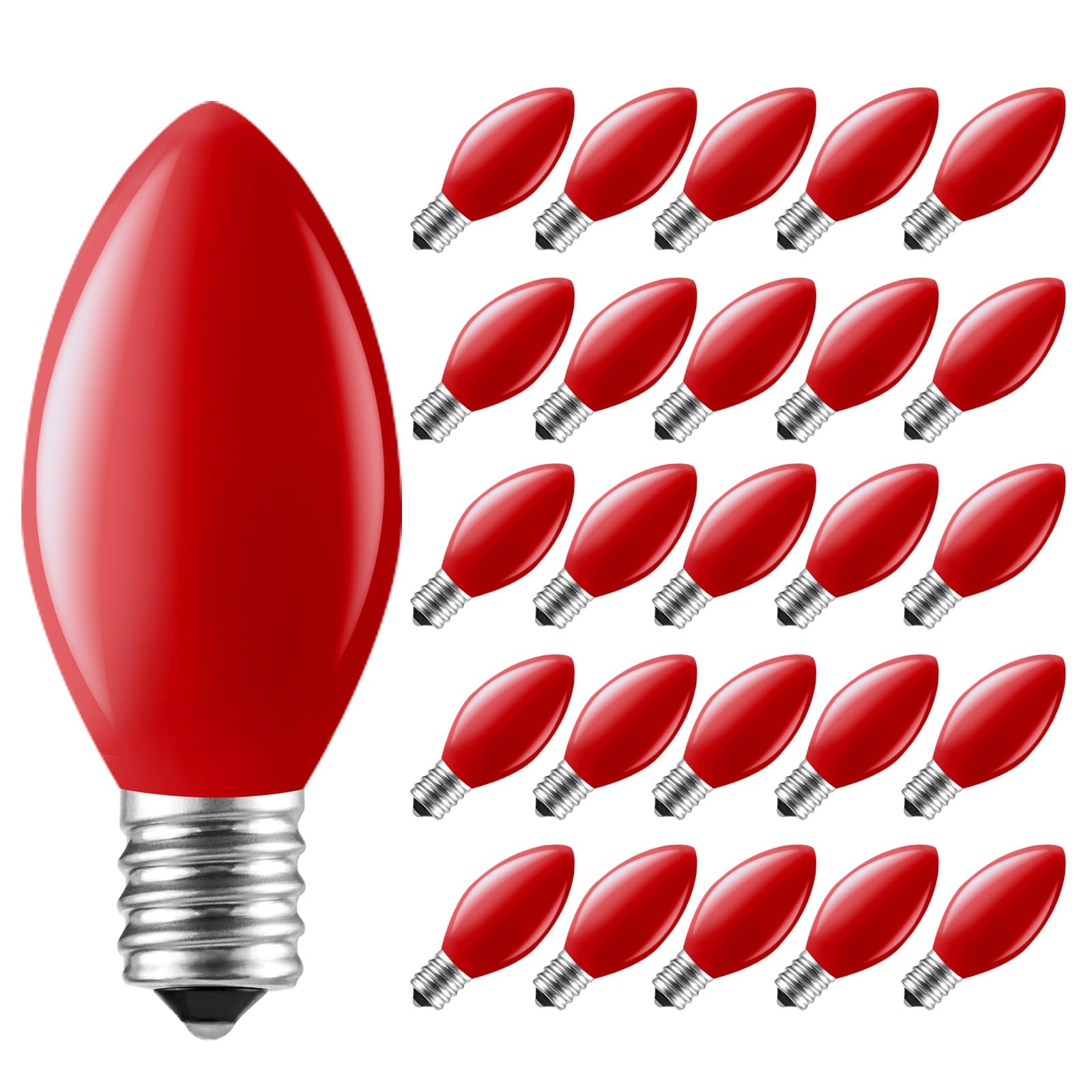 Minetom C7 Vintage Christmas Light Bulbs, E12 Candelabra Base, Red Glass, 25 Count