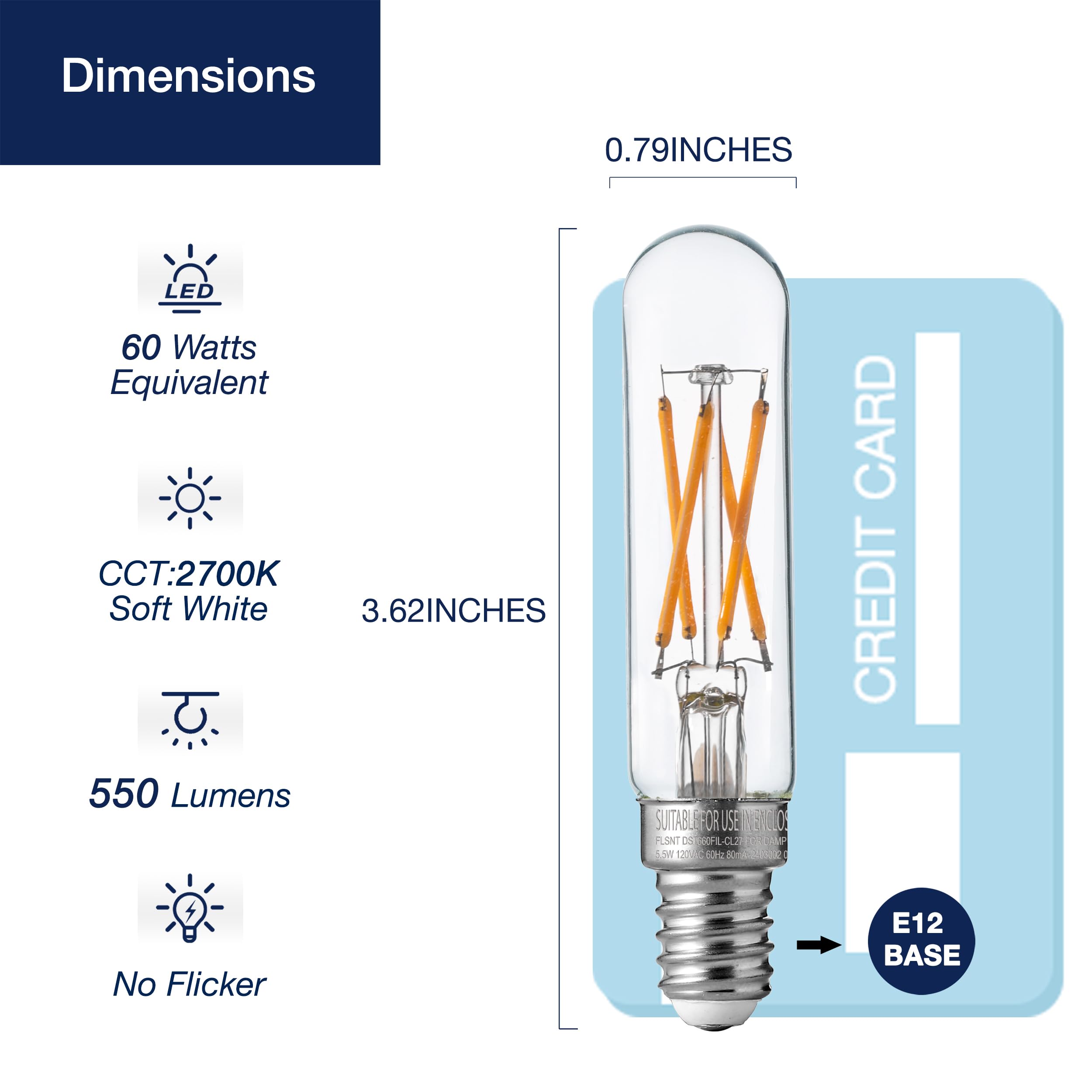 Flsnt 60W Equivalent Candelabra Led Bulbs, Dimmable T6/T25 Led Light Bulbs For Chandelier, 90+ High Cri, 2700K Soft White, E12 B