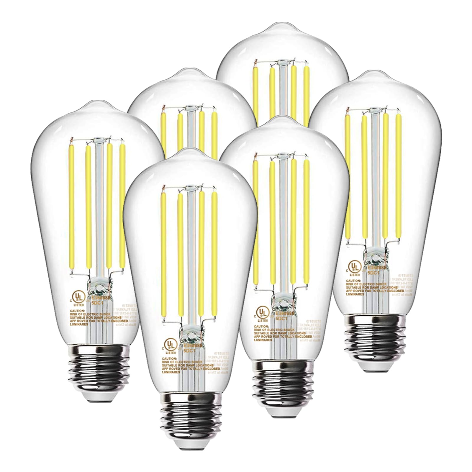 Tjoy 6 Pack E26 Base Vintage Led Edison Light Bulbs, 60W Equivalent Dimmable, 4000K Natural White, 8W St58 Led Filament Bulbs, 8