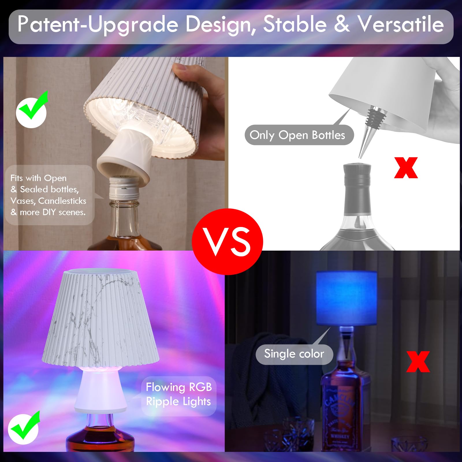 WILIT Wireless Bottle Lamp Shade, RGB Color Changing LED Night Light, 5.12x5.12x6.1 inches, Dynamic RGB-Marble, Gifts for Teens & Women
