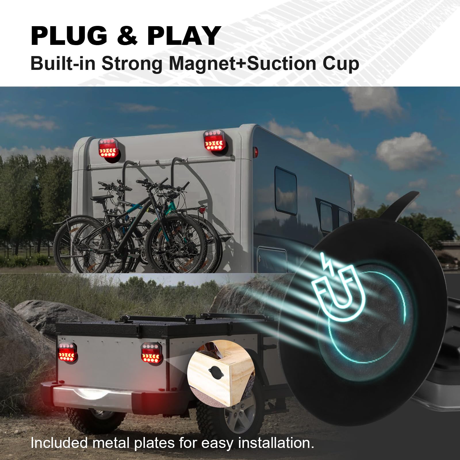 NeaLia Wireless Magnetic LED Trailer Lights - 110° Rotatable, Rechargeable, IP67 Waterproof for Towing Trucks, RVs, Campers, Boats