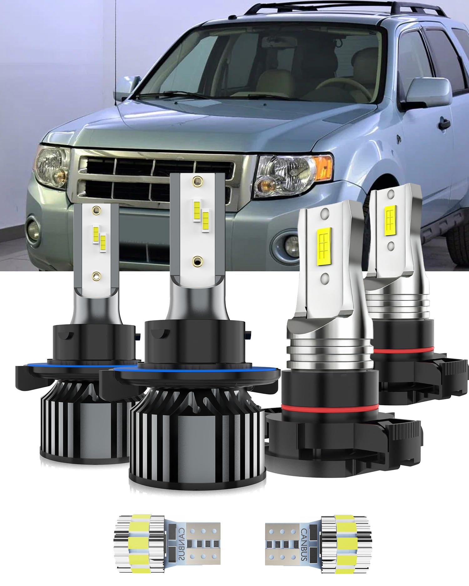 AYOTZIH Bulbs Fit For Ford Escape 2008-2012, 9008 High/Low Beams h16 Fog Lights License Plate Lights Combo, 400% Brightness 6000