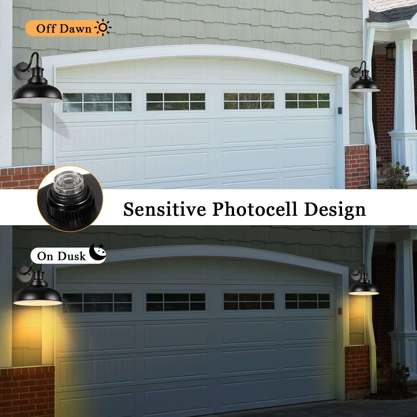 Diyel Dusk To Dawn Outdoor Gooseneck Barn Light Outdoor Wall Sconce Farmhouse Exterior Wall Mount Light Vintage Wall Lighting Fixture Industrial Black Wall Lantern For Porch 1 Pack, Ddrz007 Bk+Wh