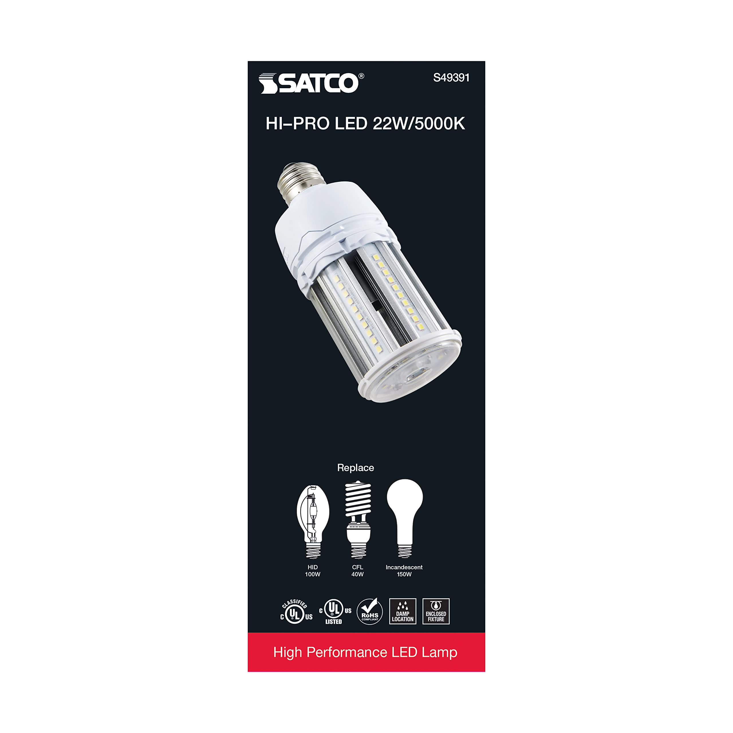 Satco 22W LED Corncob Bulb, 5000K, Medium Base, White, 24 Pack