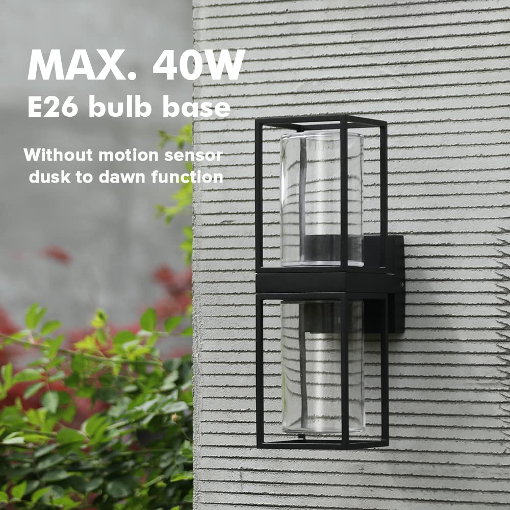 LUTEC Motion Sensor Outdoor Wall Light, Dusk to Dawn Exerior Wall Sconce, Aluminum Anti-Rust Wall Lantern with Clear Glass, Wate