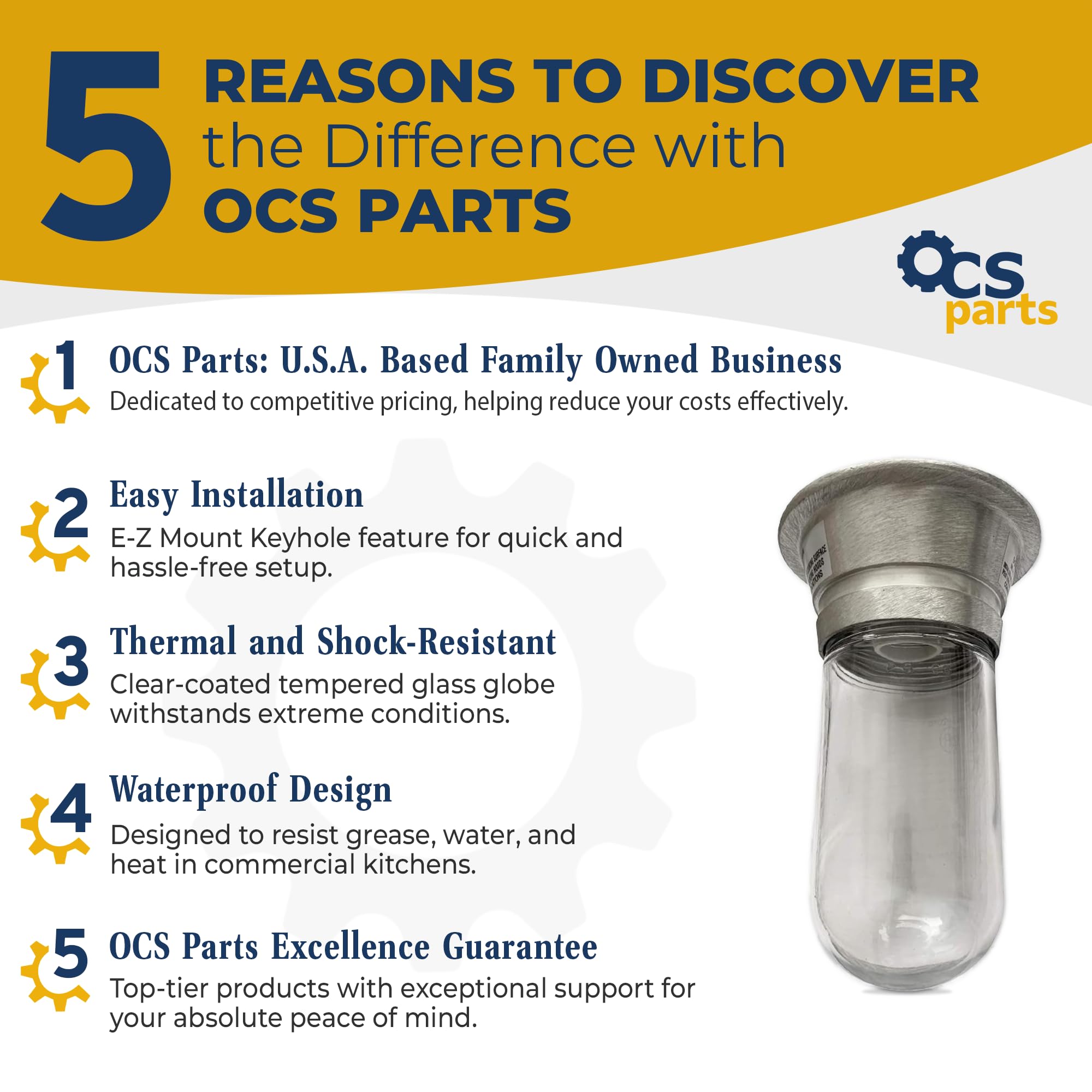 Ocs Parts 100W Surface Mount Incandescent Light Fixture With Clear Tempered Glass Globe