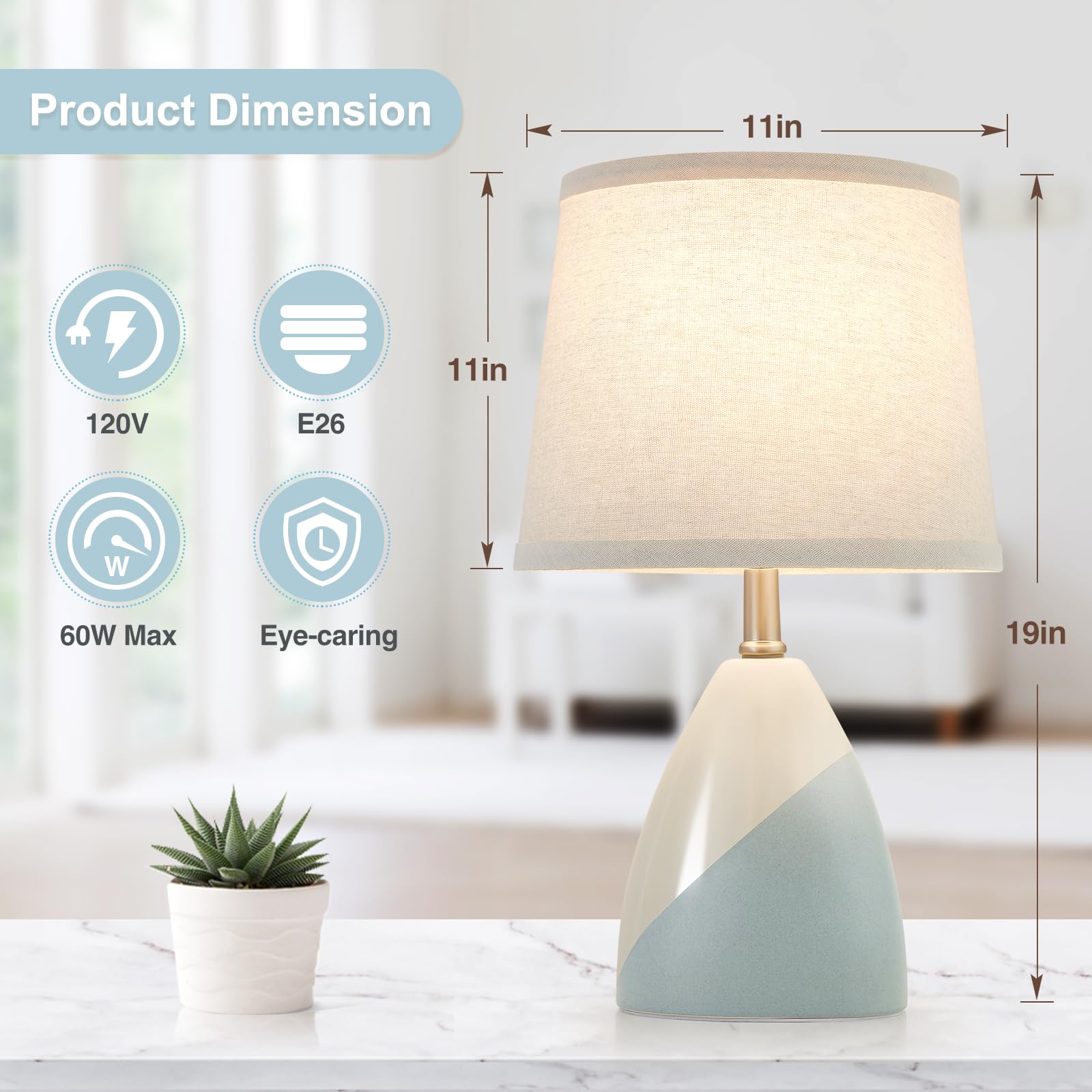 Luvkczc Table Lamps Set Of 2, 19    Ceramic Table Lamp Beside Lamps Nightstand Lamp Modern Table Lamp For Living Room, Bedroom &