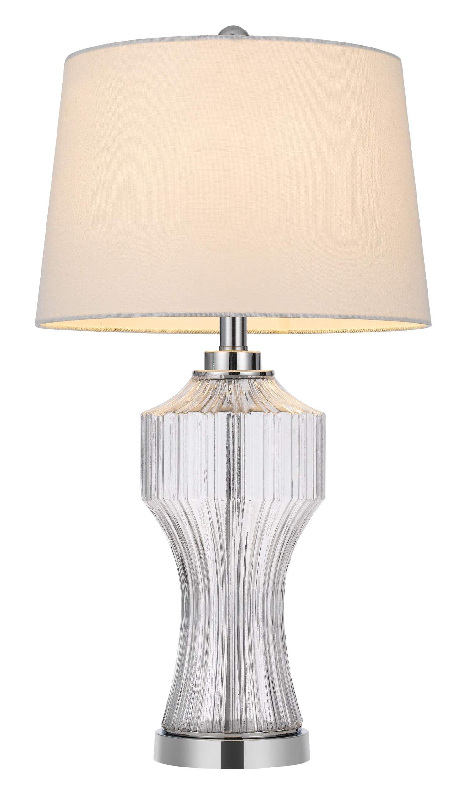 Homeroots Clear Glass Table Lamp, 26 In. With White Empire Shade, Model 524745