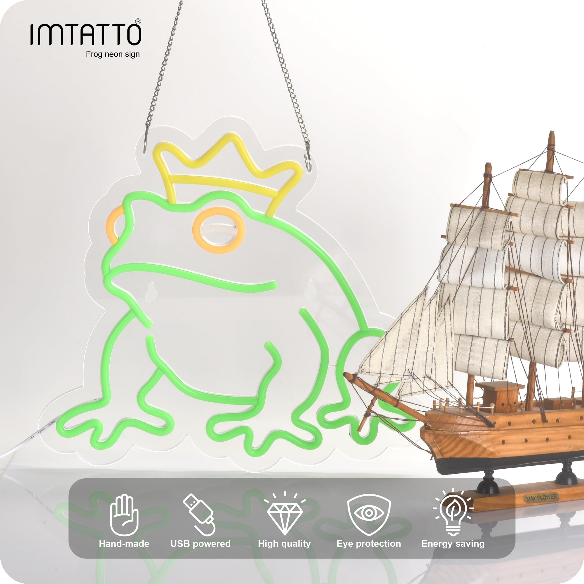 Frog Neon Signs Frog Prince Decor Frog Lamp Led Signs Lights With Dimmer, Usb Powered,14 X 12.6 Inch