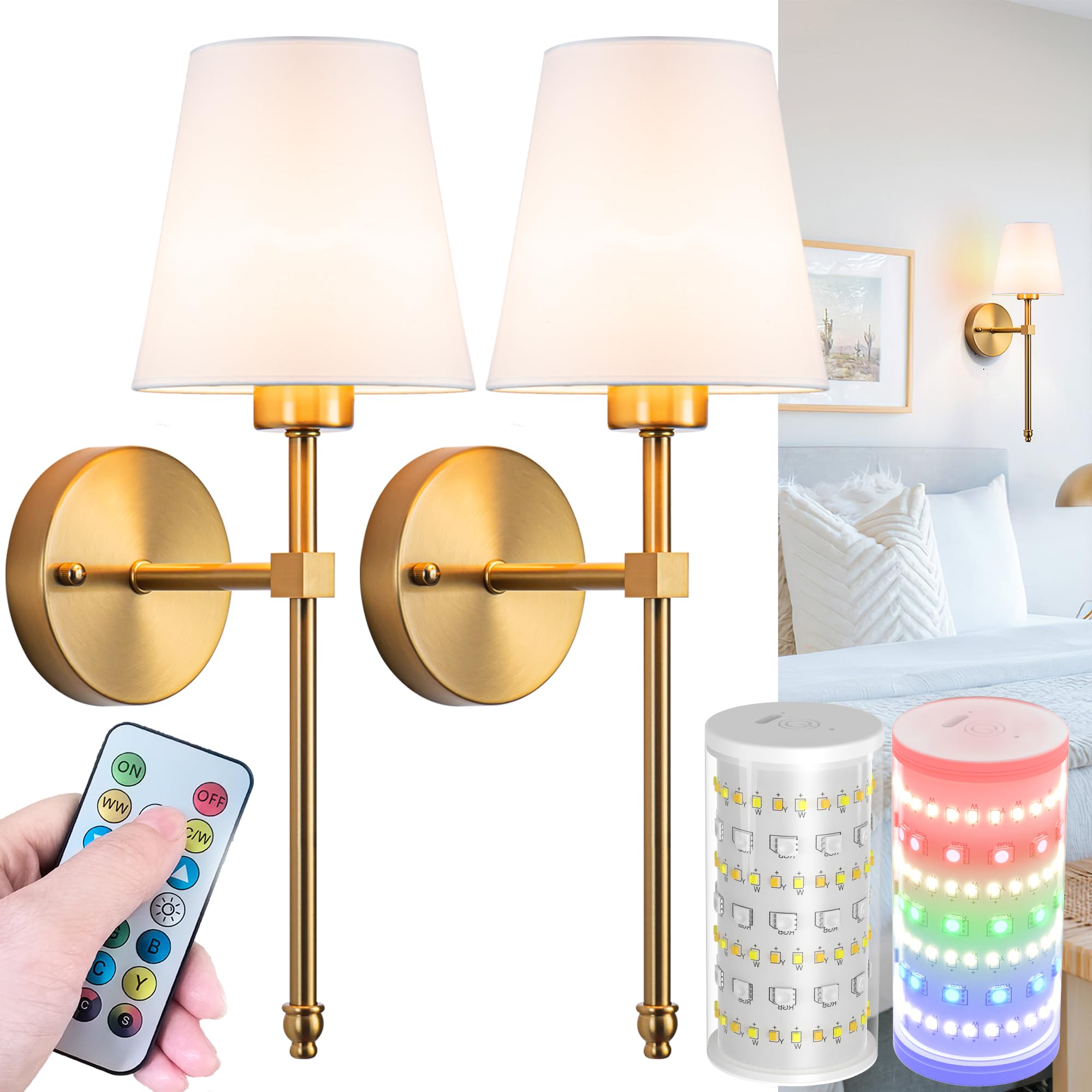 Wall Sconces Set Of Two Battery Operated, Wireless Sconces Wall Lighting Indoor Battery Operated Sconces With Remote Control, 10