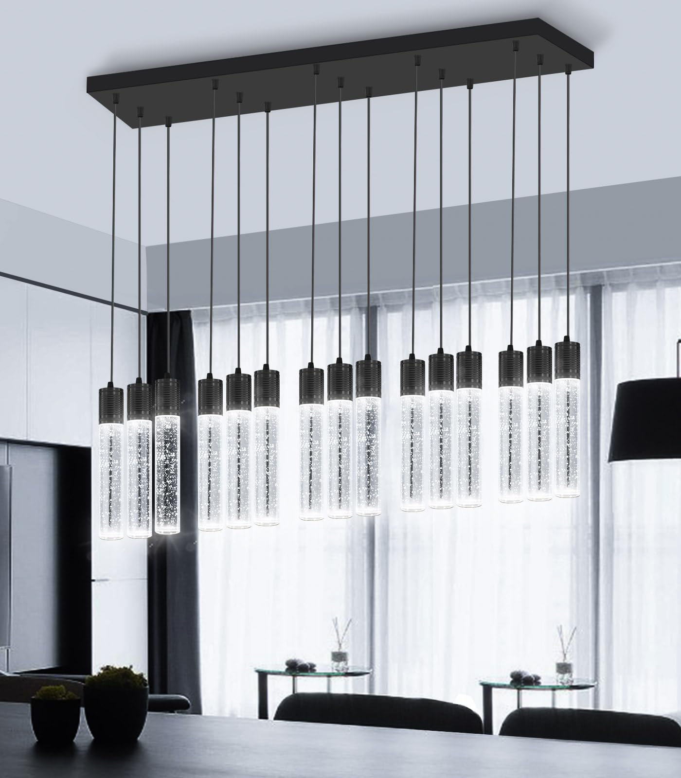 Dolria 15-Lights Modern Led Pendant Lighting Fixture For Kitchen Island Crystal Chandelier Light Fixtures For Dining Room