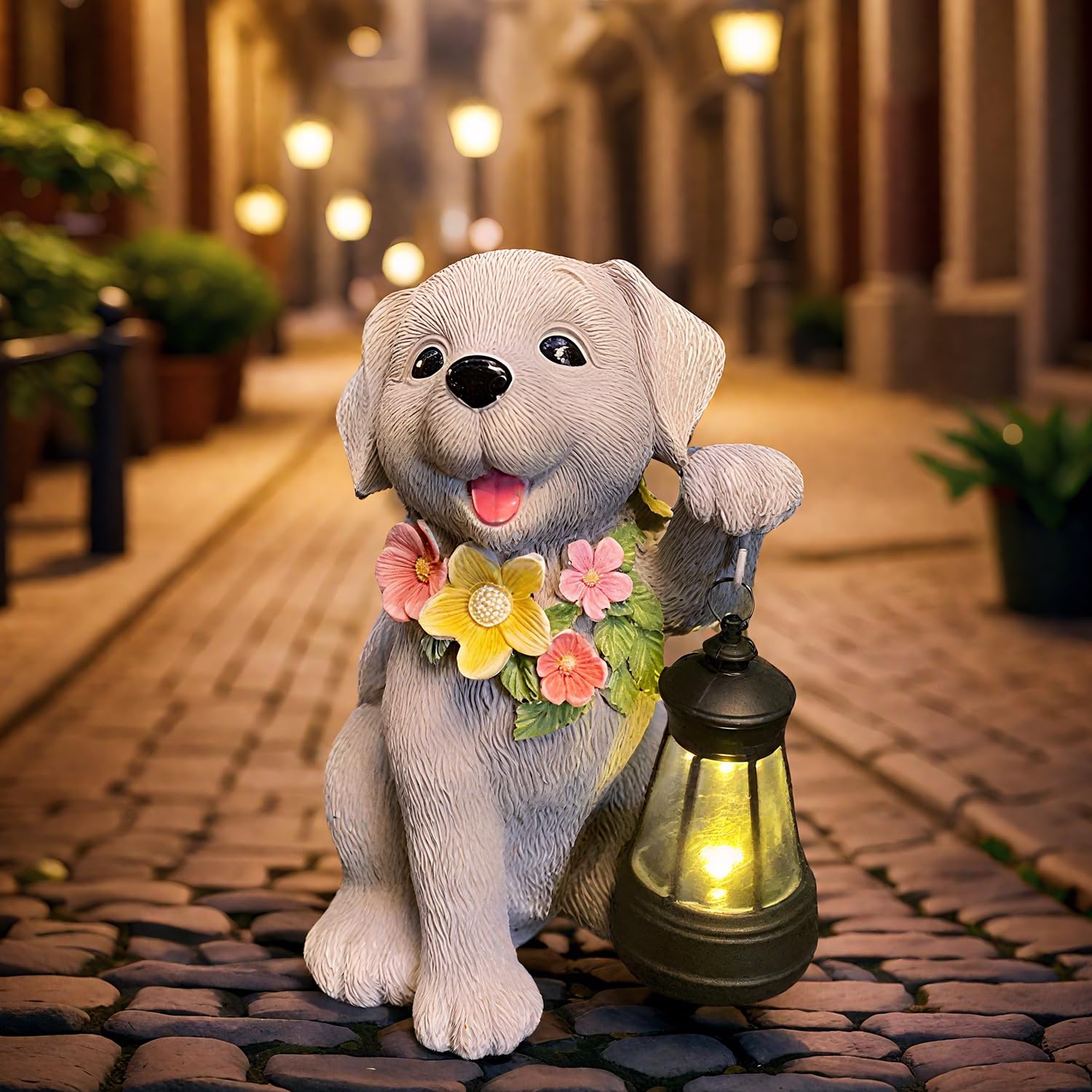 LEAESMHR Solar Dog Statue for Garden  Dogs Solar Light with Lantern  Outdoor Cute Dog Statues for Yard  Lawn  Patio Decoration  Birthday  Housewarming  Gardening Gifts for Women